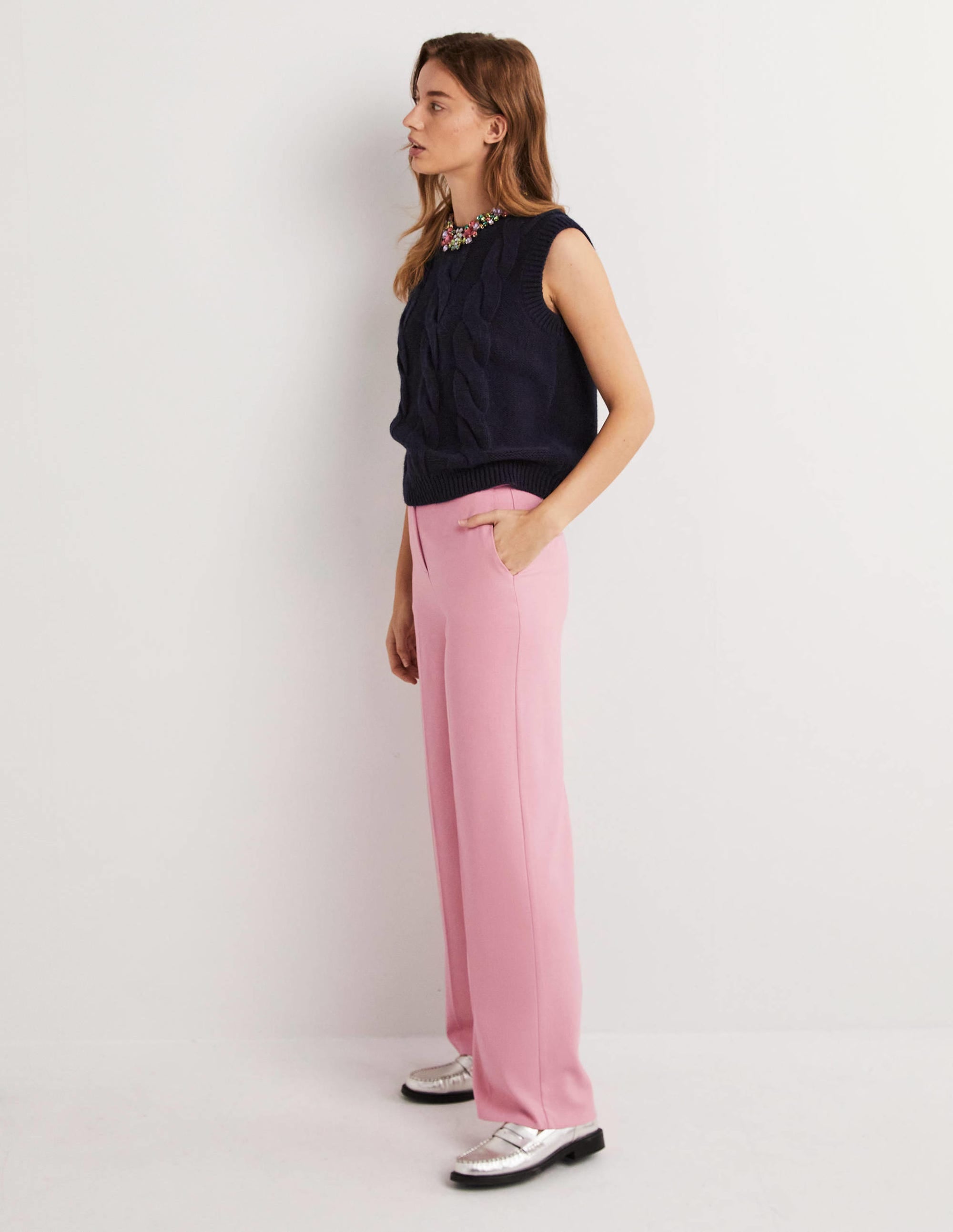Wool Wide Leg Trousers-Cherry Blossom - Image 5