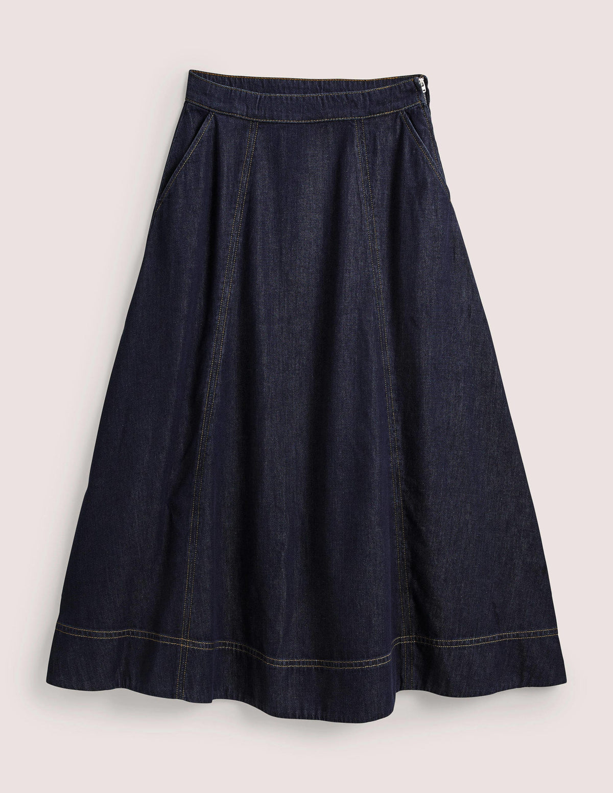 Panelled Denim Midi Skirt-Indigo-5
