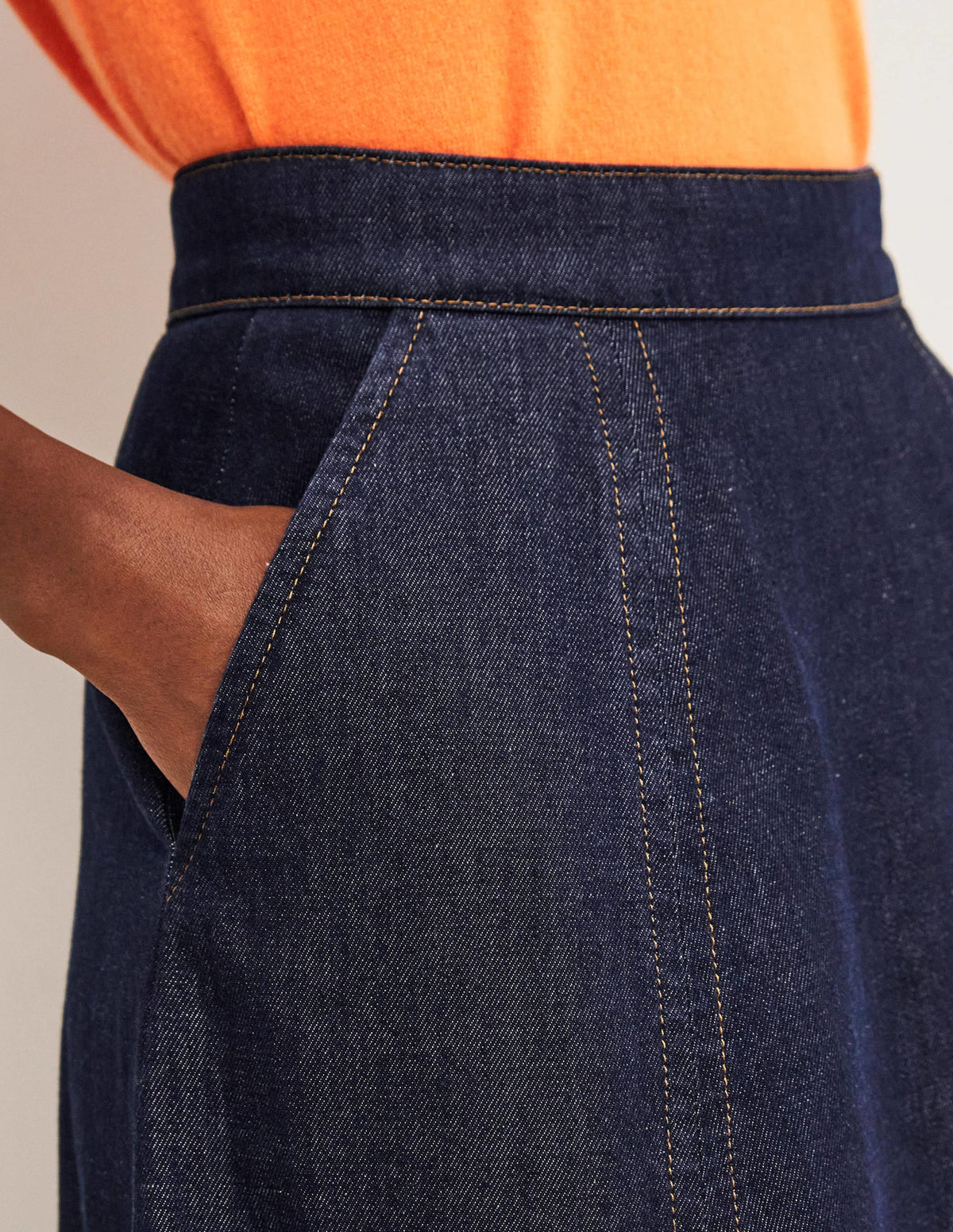 Panelled Denim Midi Skirt-Indigo-2
