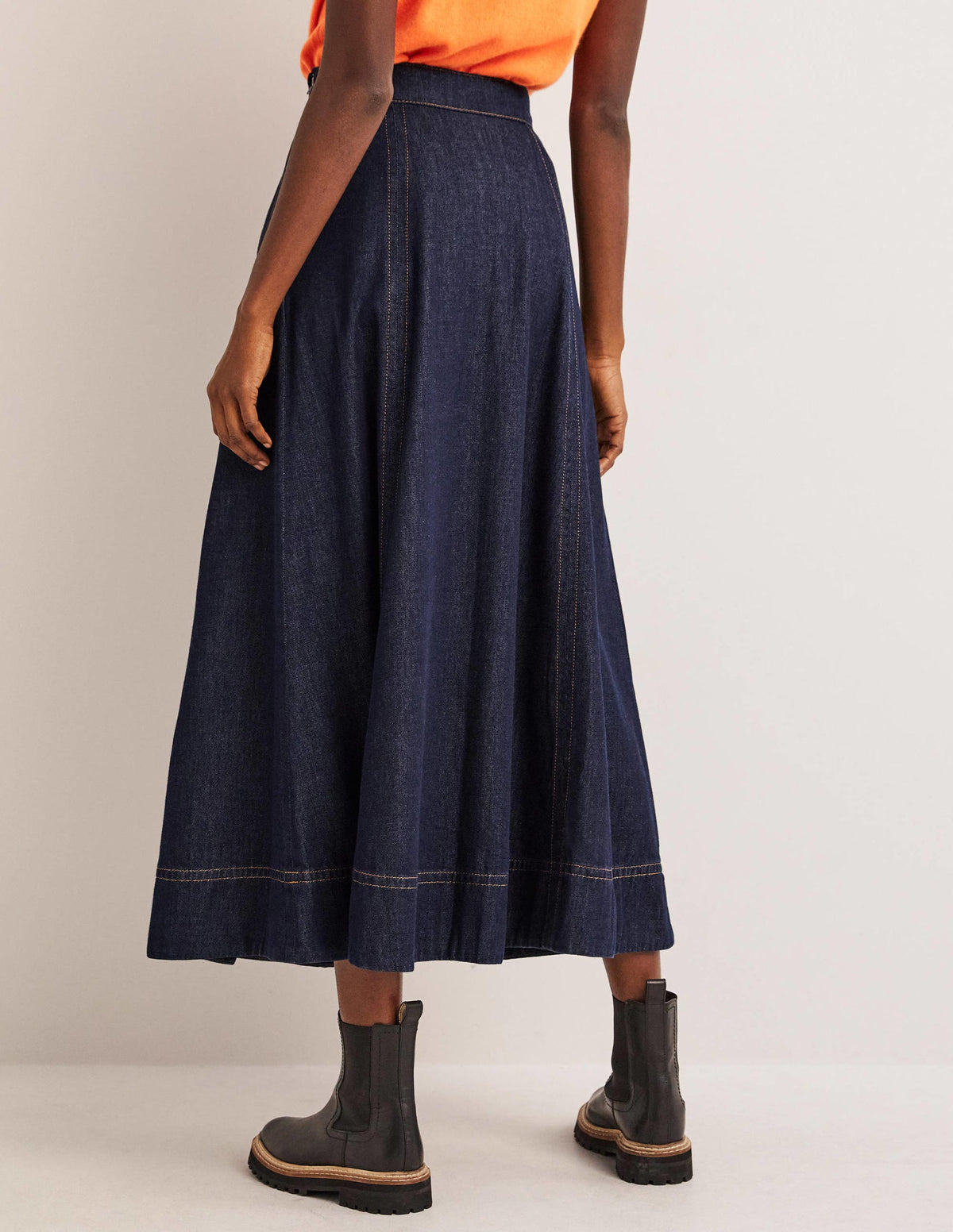 Panelled Denim Midi Skirt-Indigo - Image 3