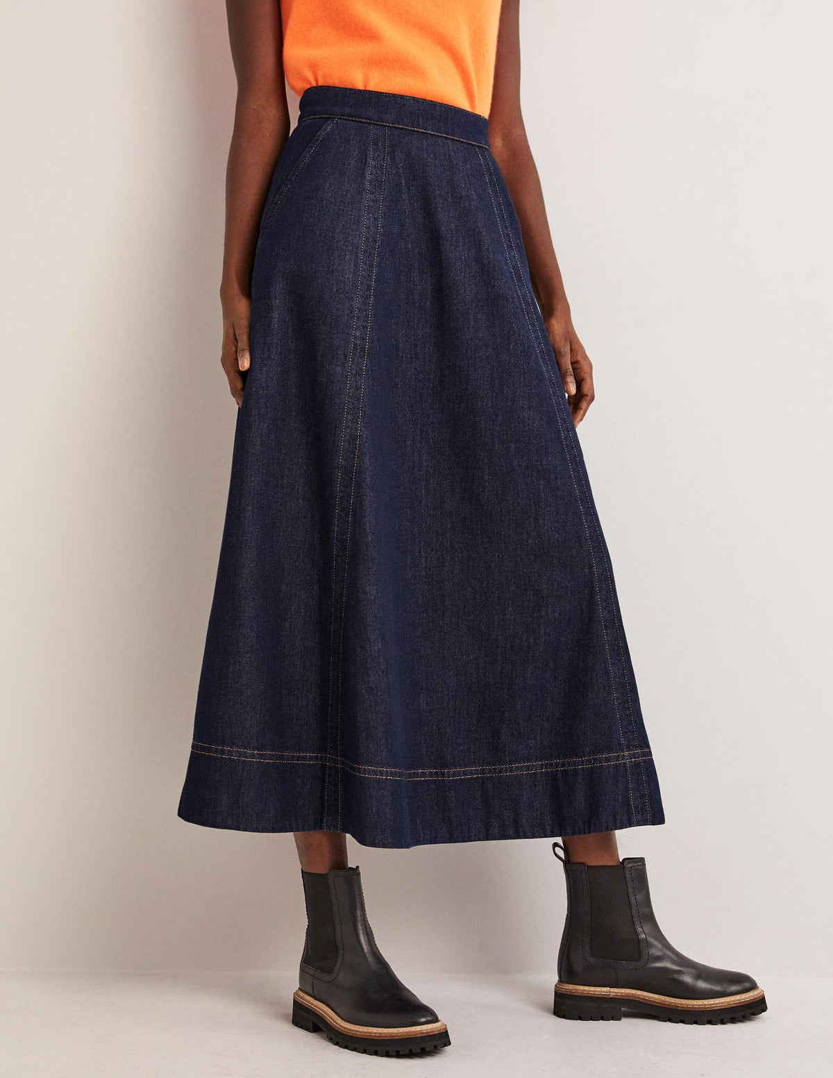 Panelled Denim Midi Skirt-Indigo - Image 4