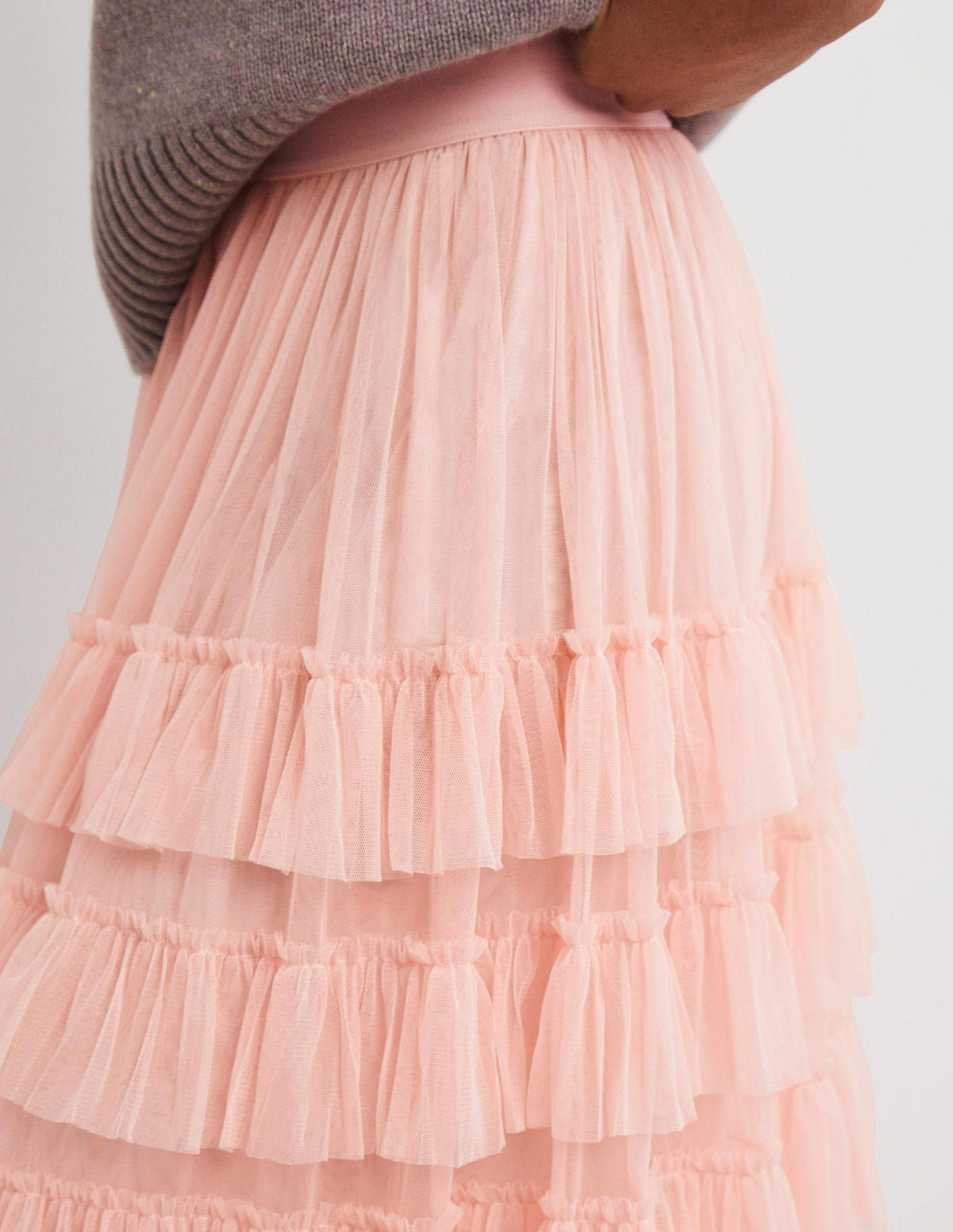 Pink Ruffle Tulle Midi Skirt-Antique Rose-2