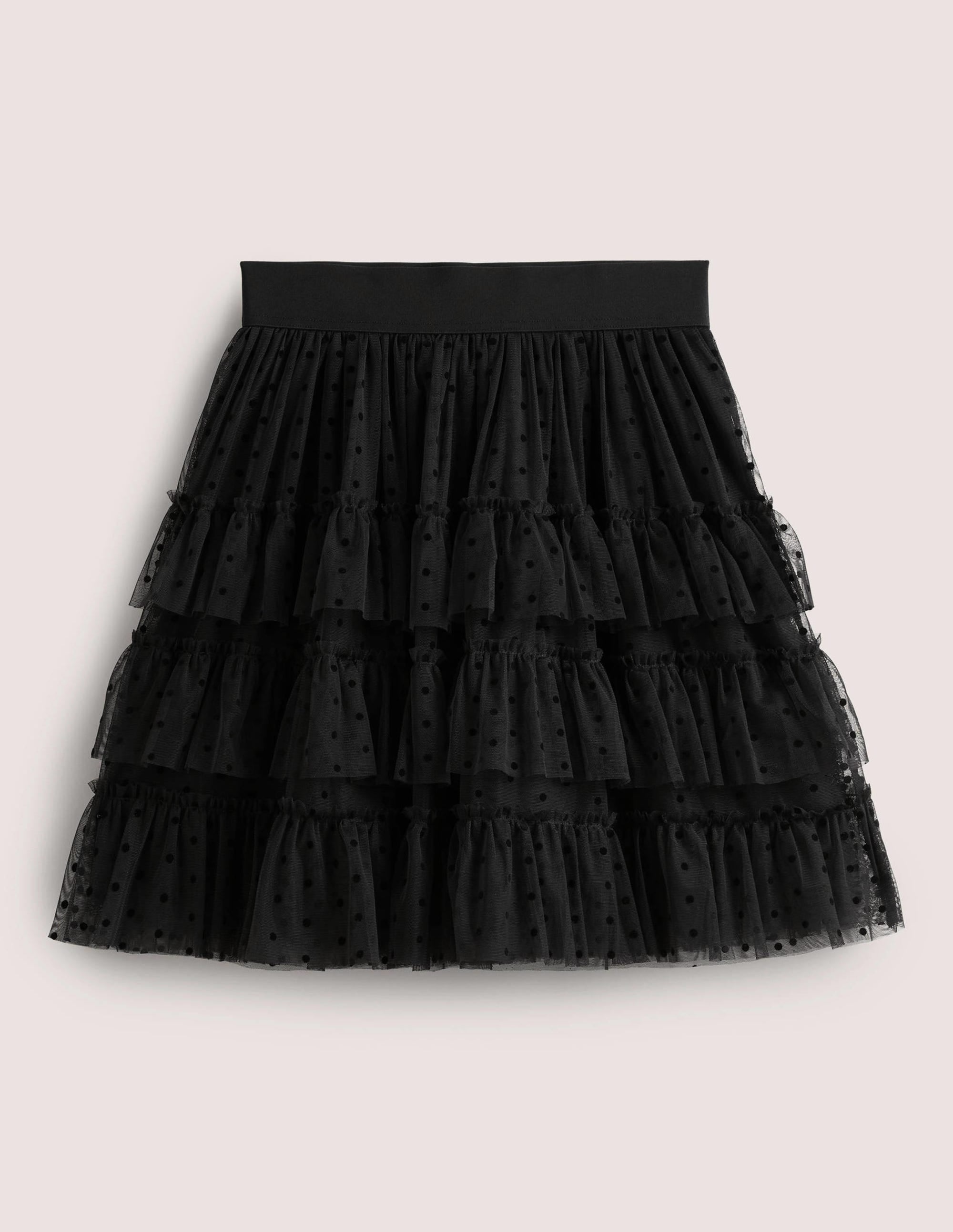 Black Polka Dot Ruffle Tulle Mini Skirt-Black - Image 6