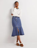 Flared Denim Midi Skirt-Light Vintage