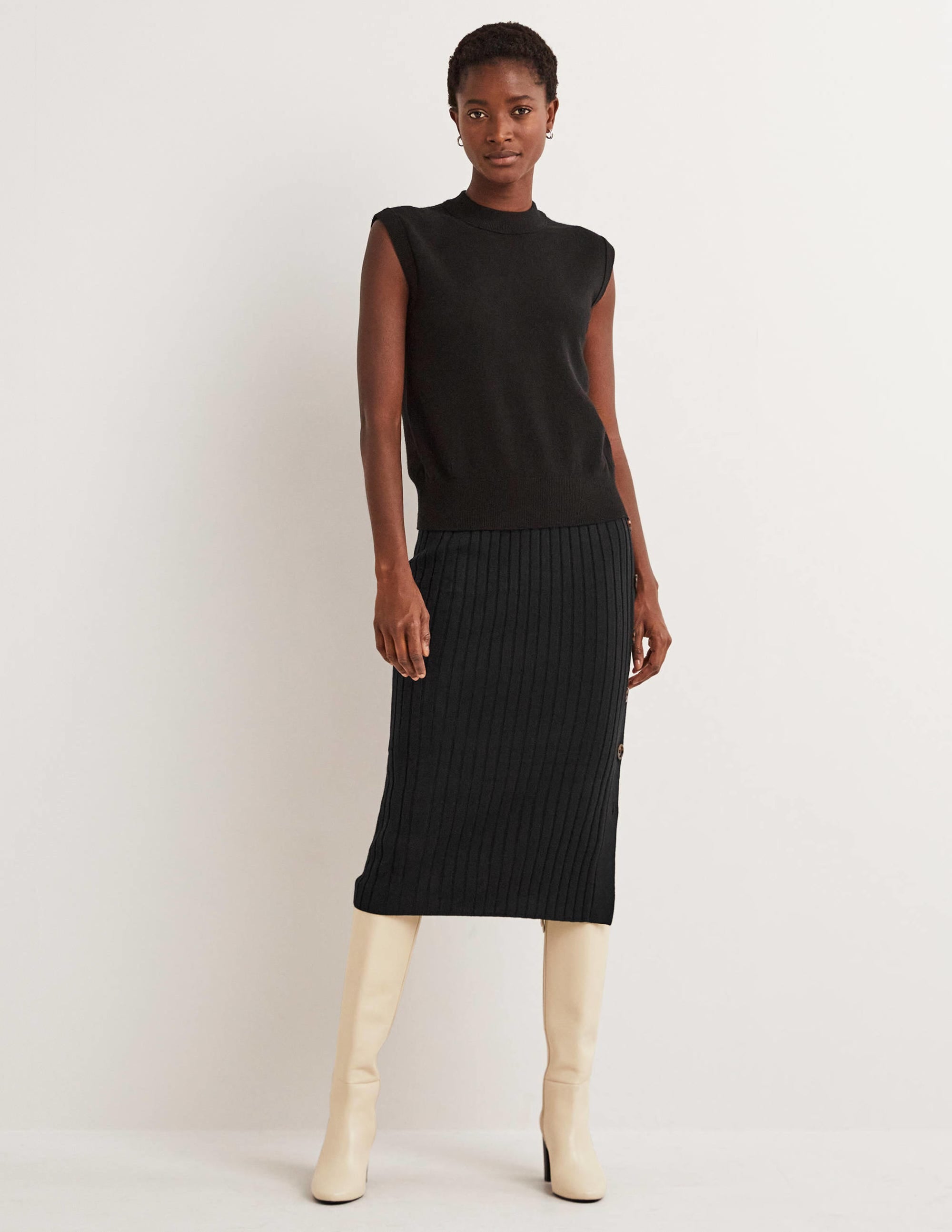 Knitted Column Skirt-Black - Image 5