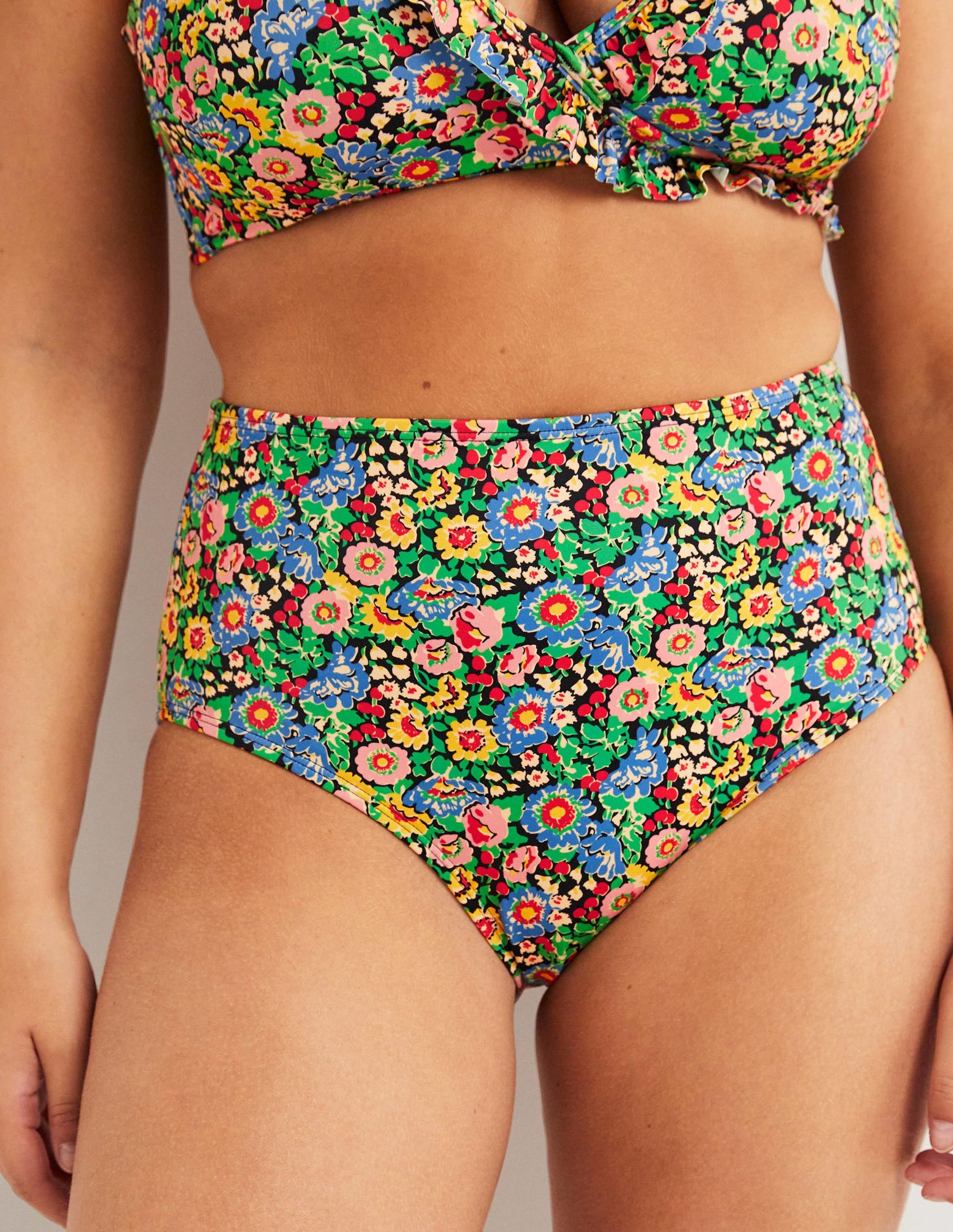 High Waisted Bikini Bottoms-Multi, Flora Illusion-3