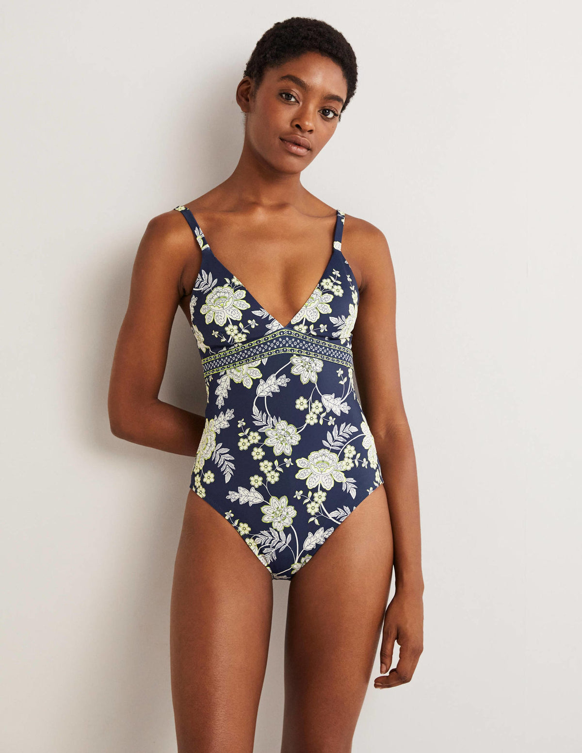 Arezzo V-neck Panel Swimsuit-Navy, Chintz Bloom - Image 1