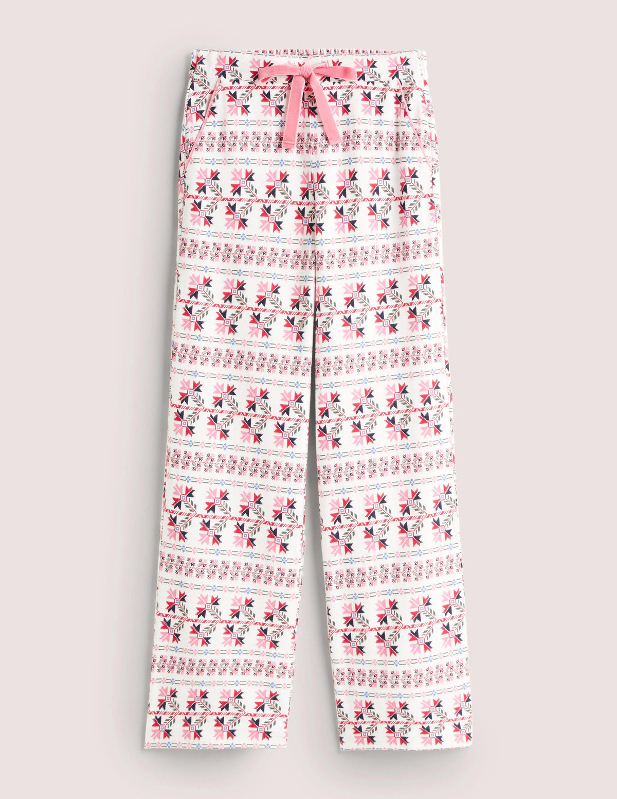 White Aztec Print Pyjama Bottoms-Ivory, Aztec Bloom-5