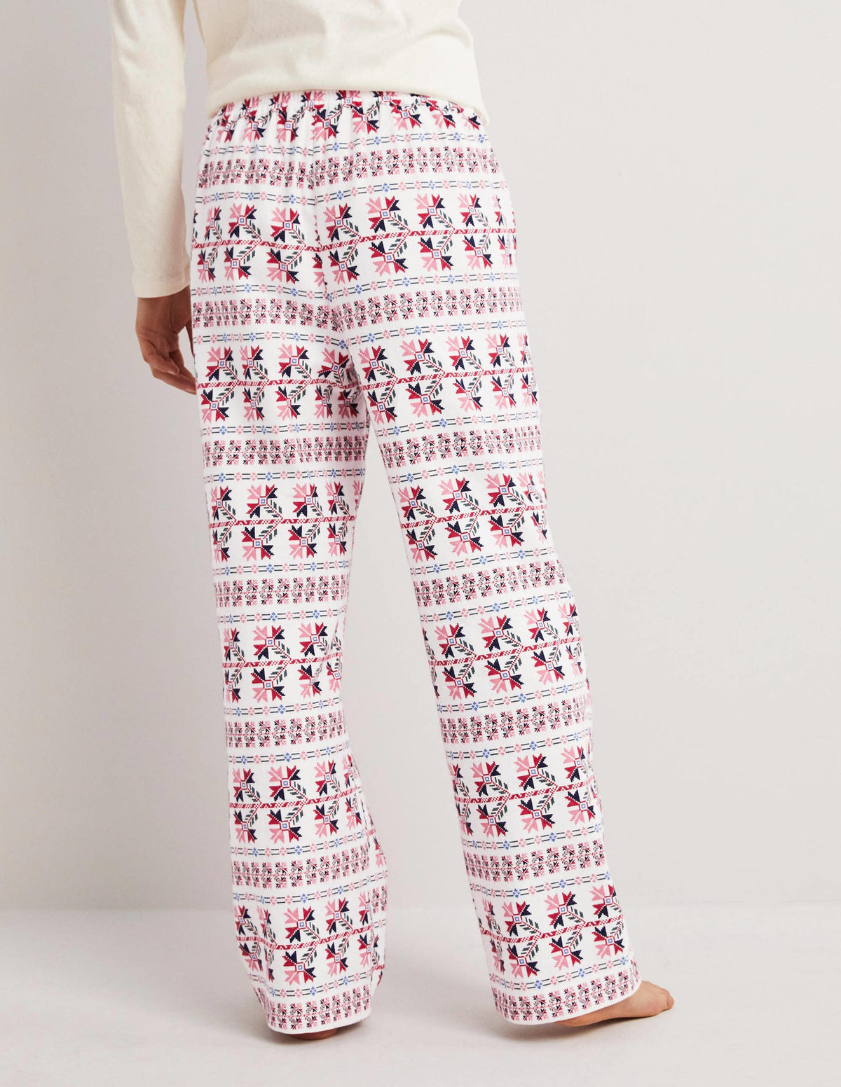 White Aztec Print Pyjama Bottoms-Ivory, Aztec Bloom-3