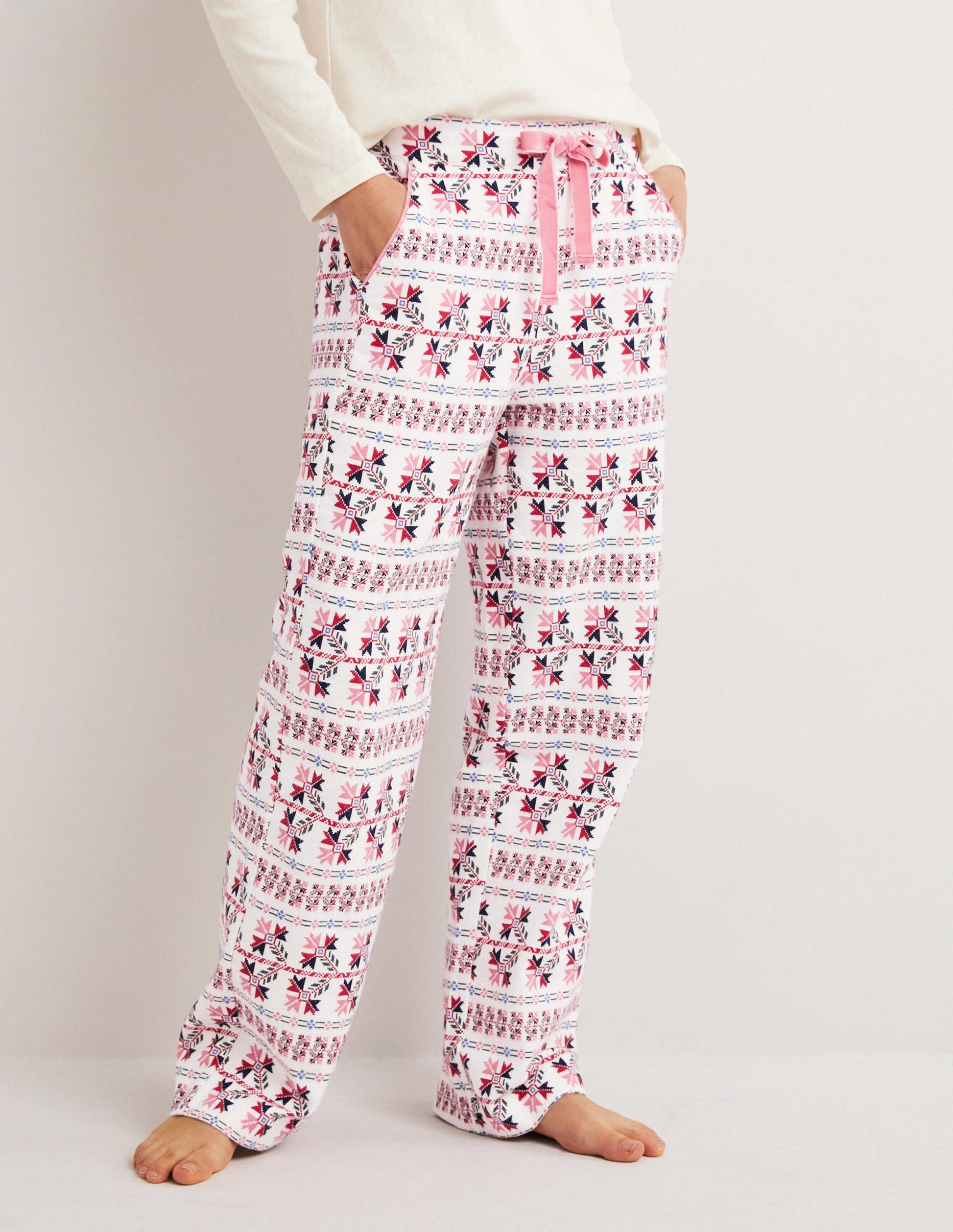 White Aztec Print Pyjama Bottoms-Ivory, Aztec Bloom-4