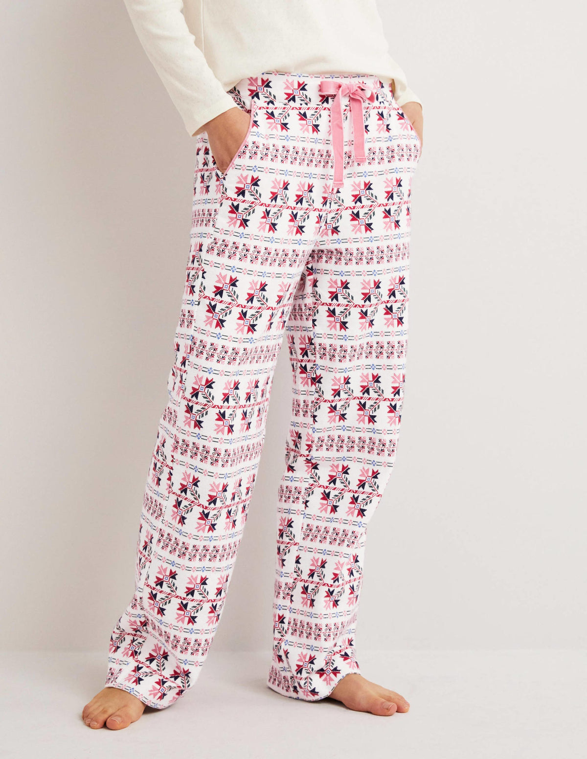 White Aztec Print Pyjama Bottoms-Ivory, Aztec Bloom - Image 4