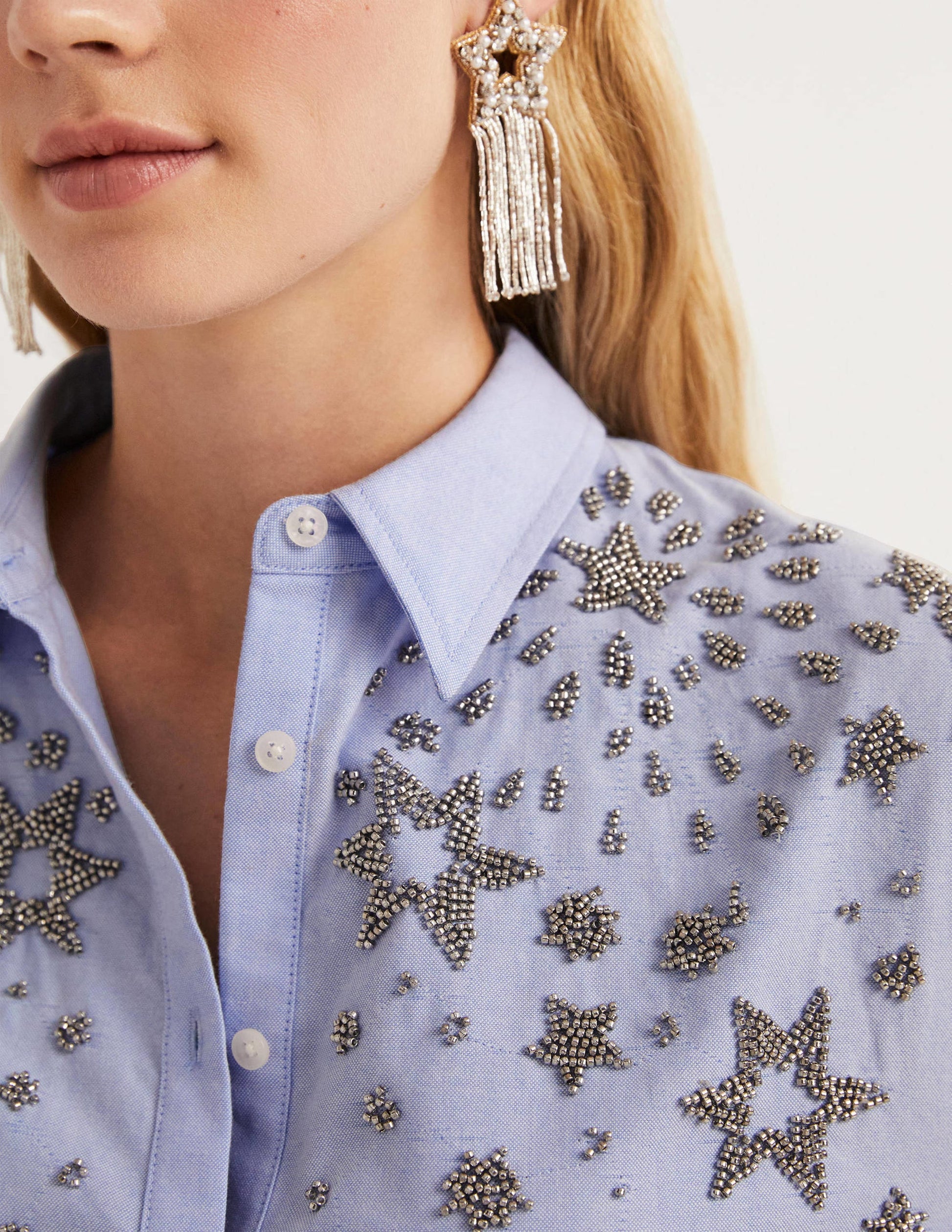 Relaxed Cotton Shirt-Chambray, Embellished-2