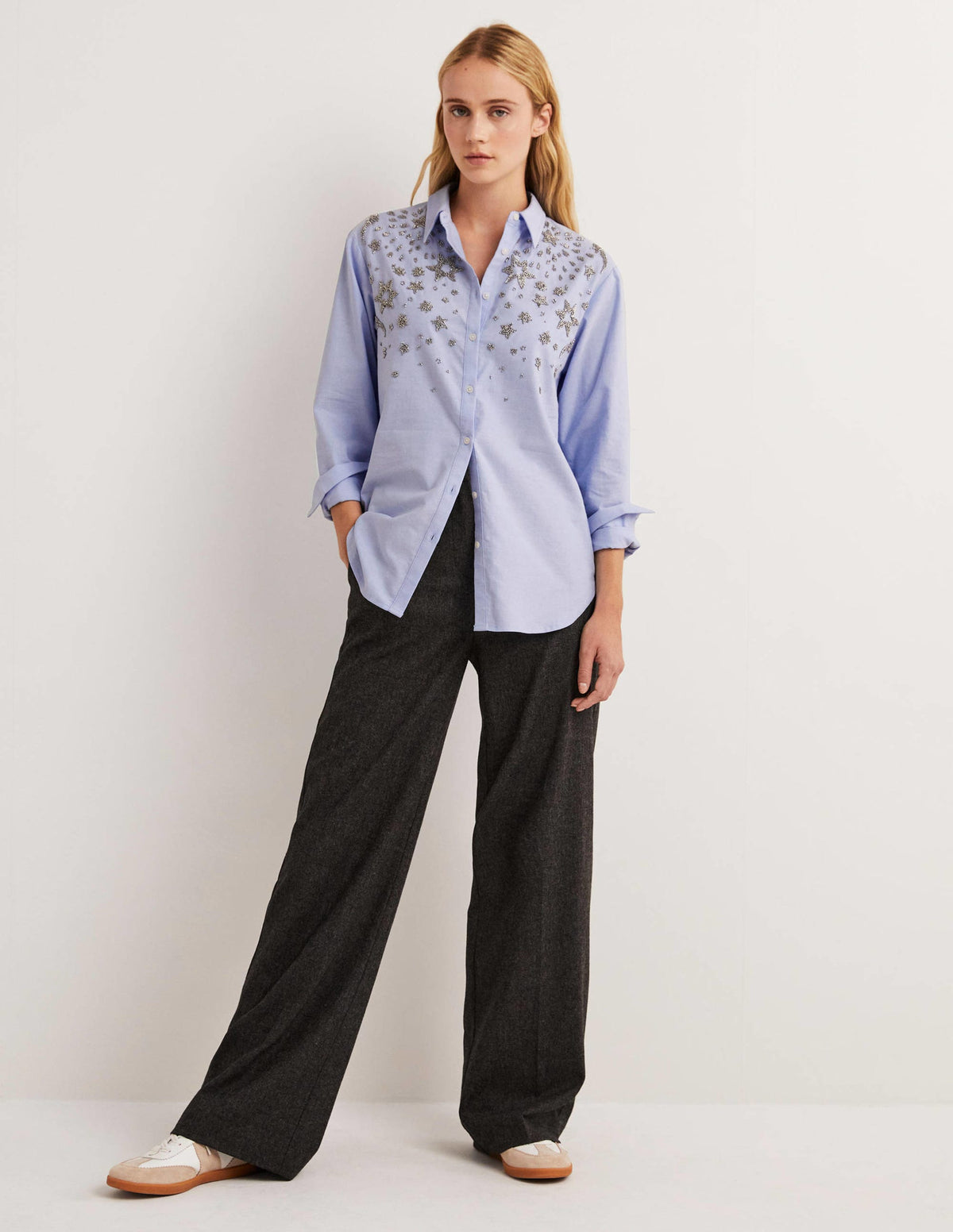 Relaxed Cotton Shirt-Chambray, Embellished-4
