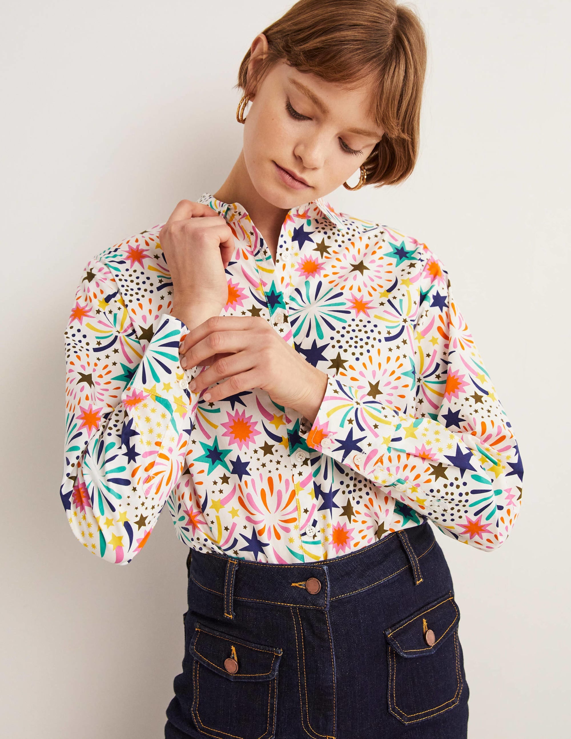 Relaxed Cotton Shirt-Ivory, Fireworks - Image 1