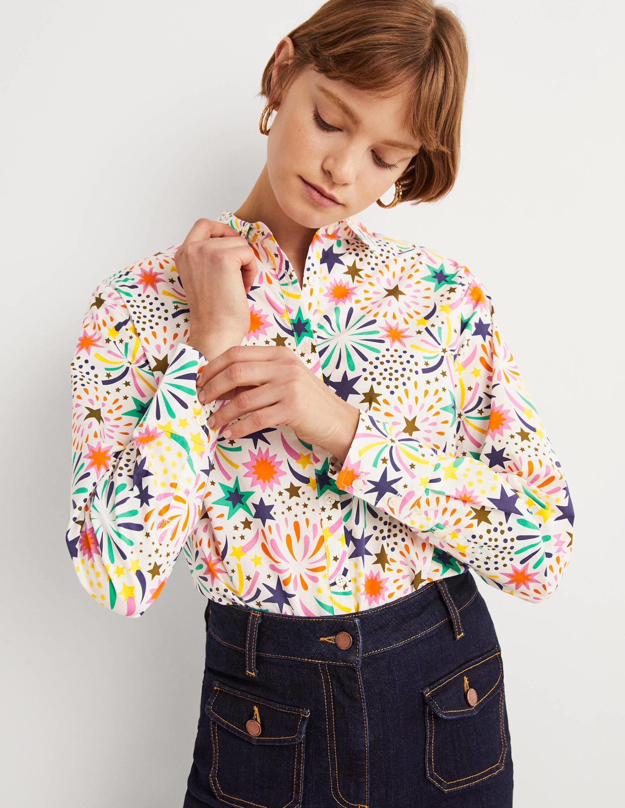 Relaxed Cotton Shirt-Ivory, Fireworks - Image 2