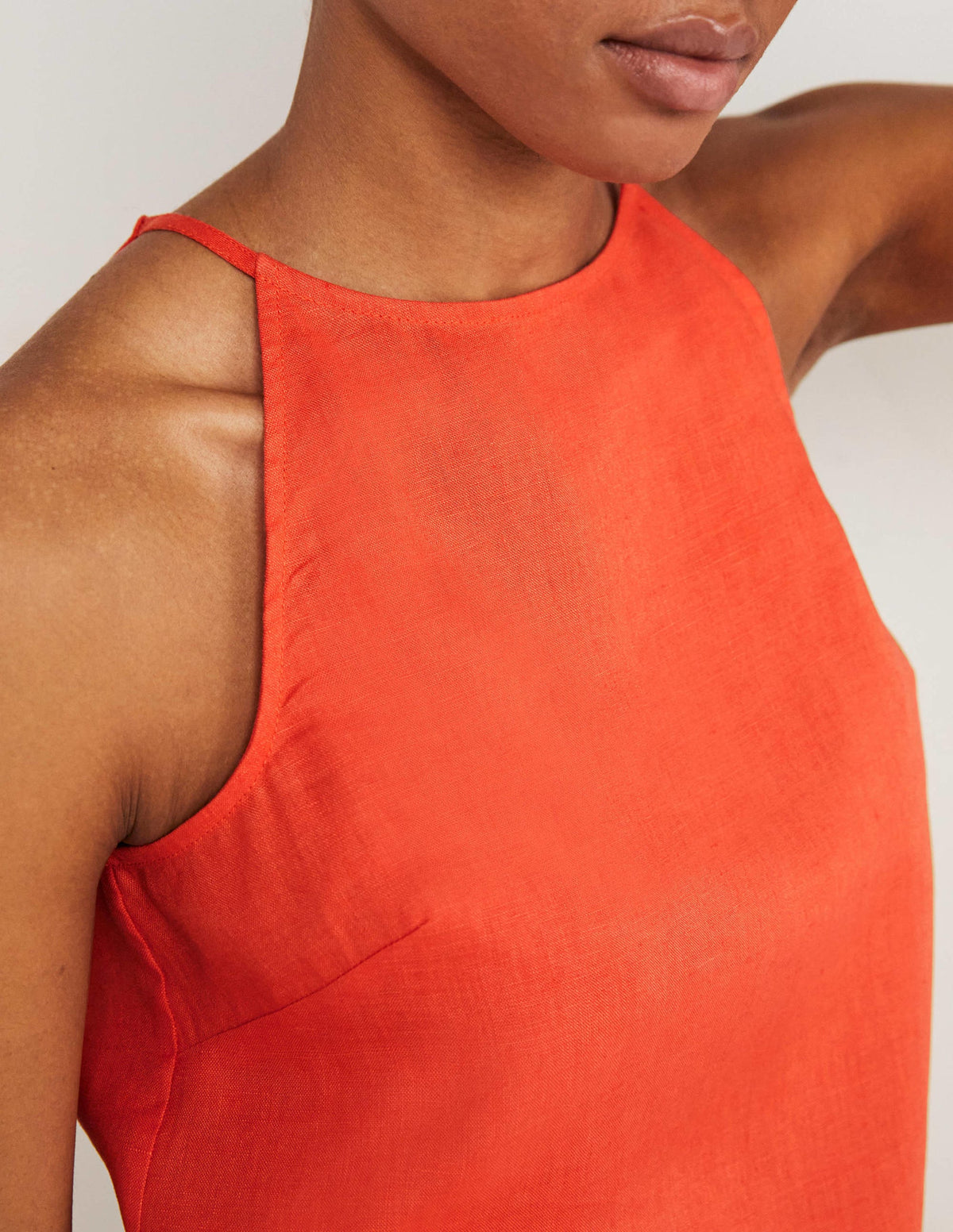 Strappy Halterneck Linen Top-Tigerlily Orange-2