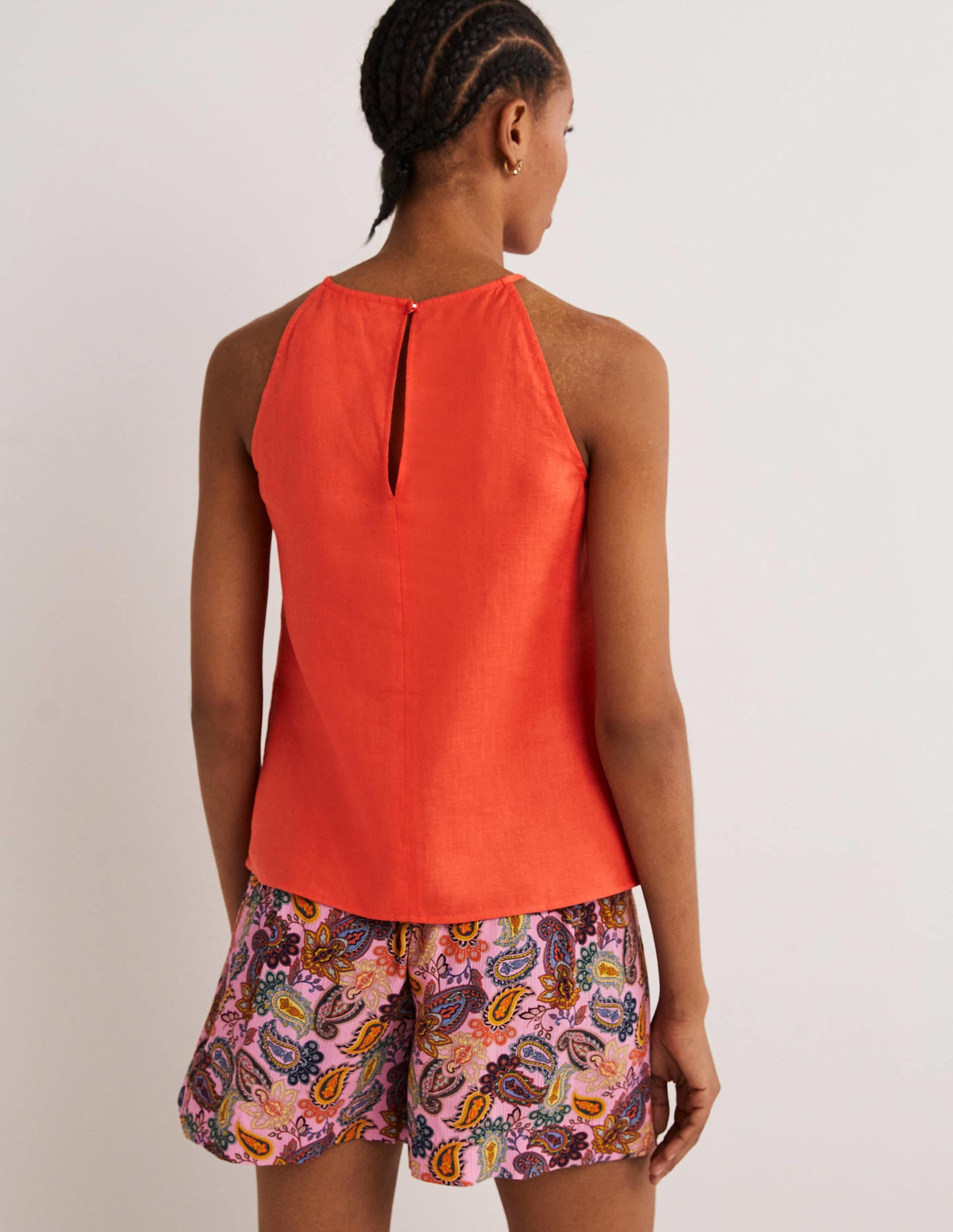Strappy Halterneck Linen Top-Tigerlily Orange - Image 3