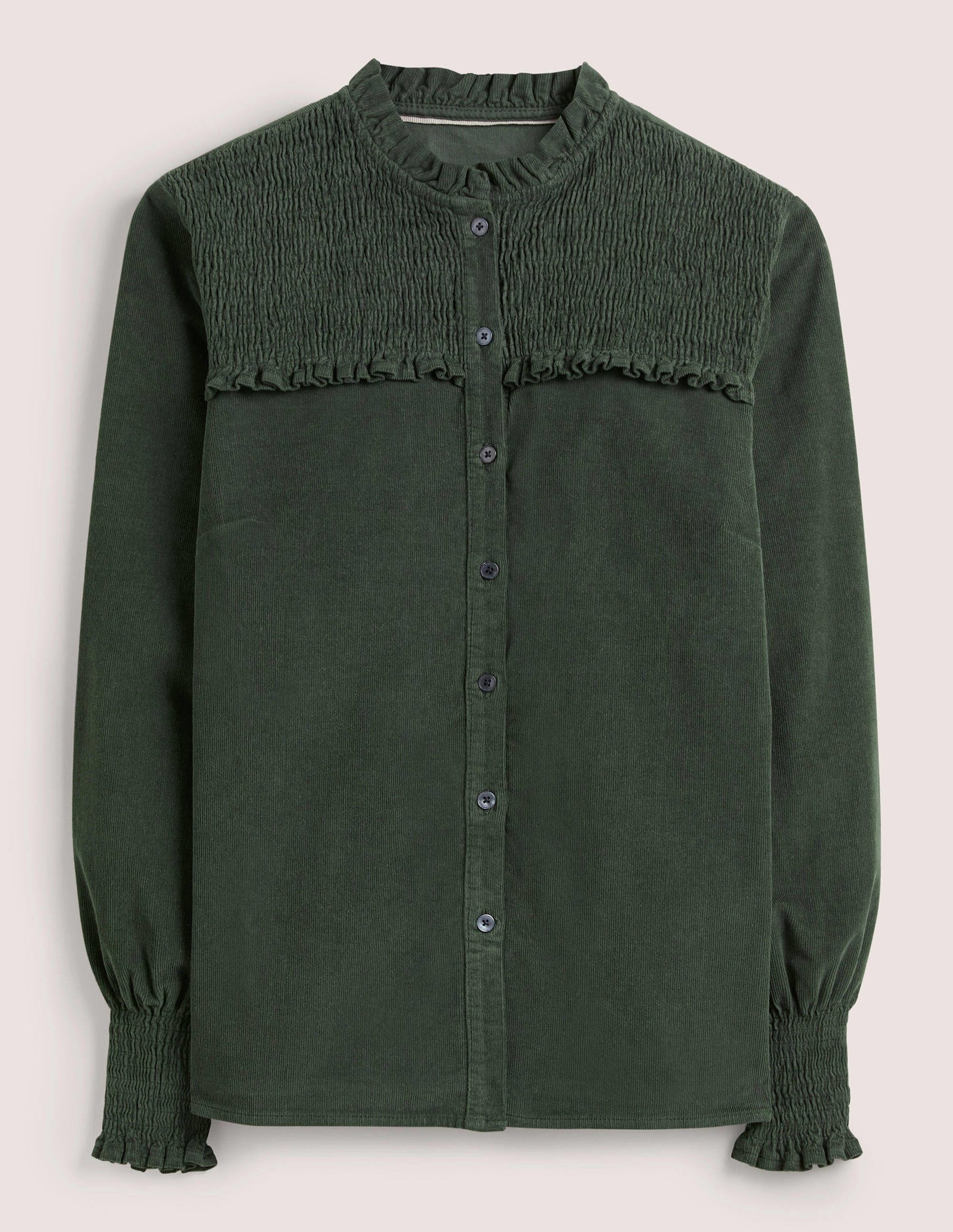 Smocked High Neck Shirt-Forest Green-6