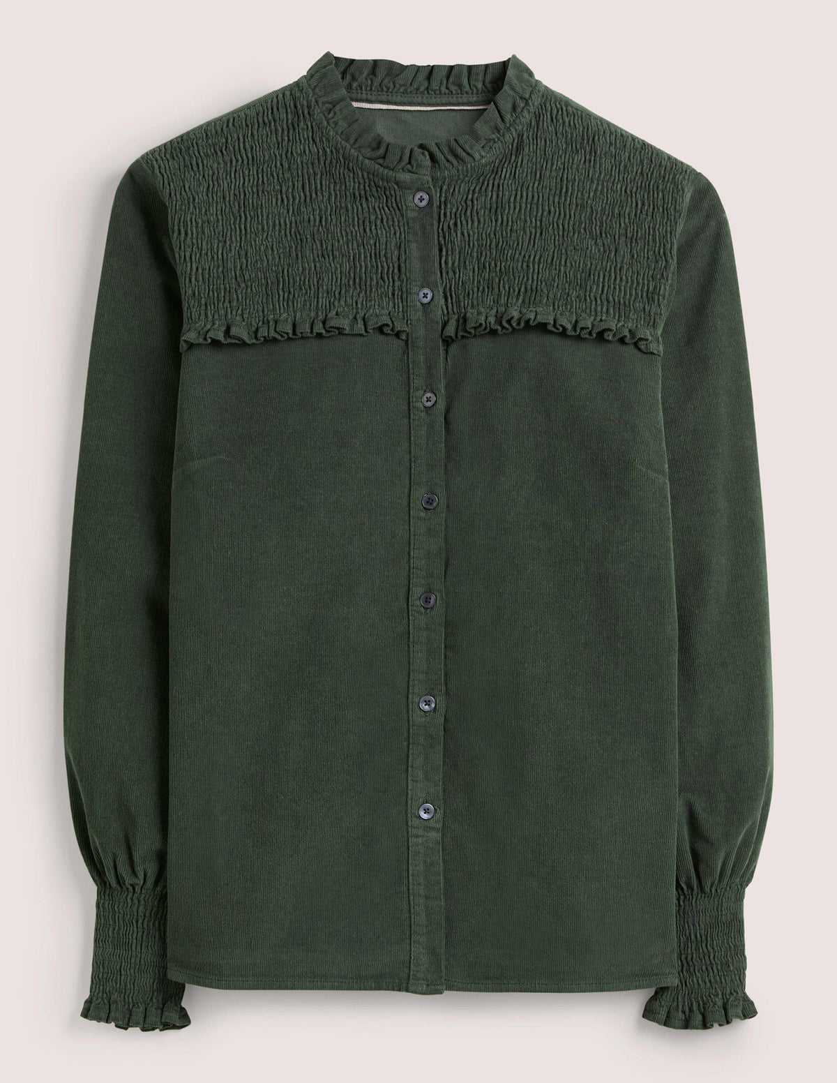 Smocked High Neck Shirt-Forest Green - Image 6