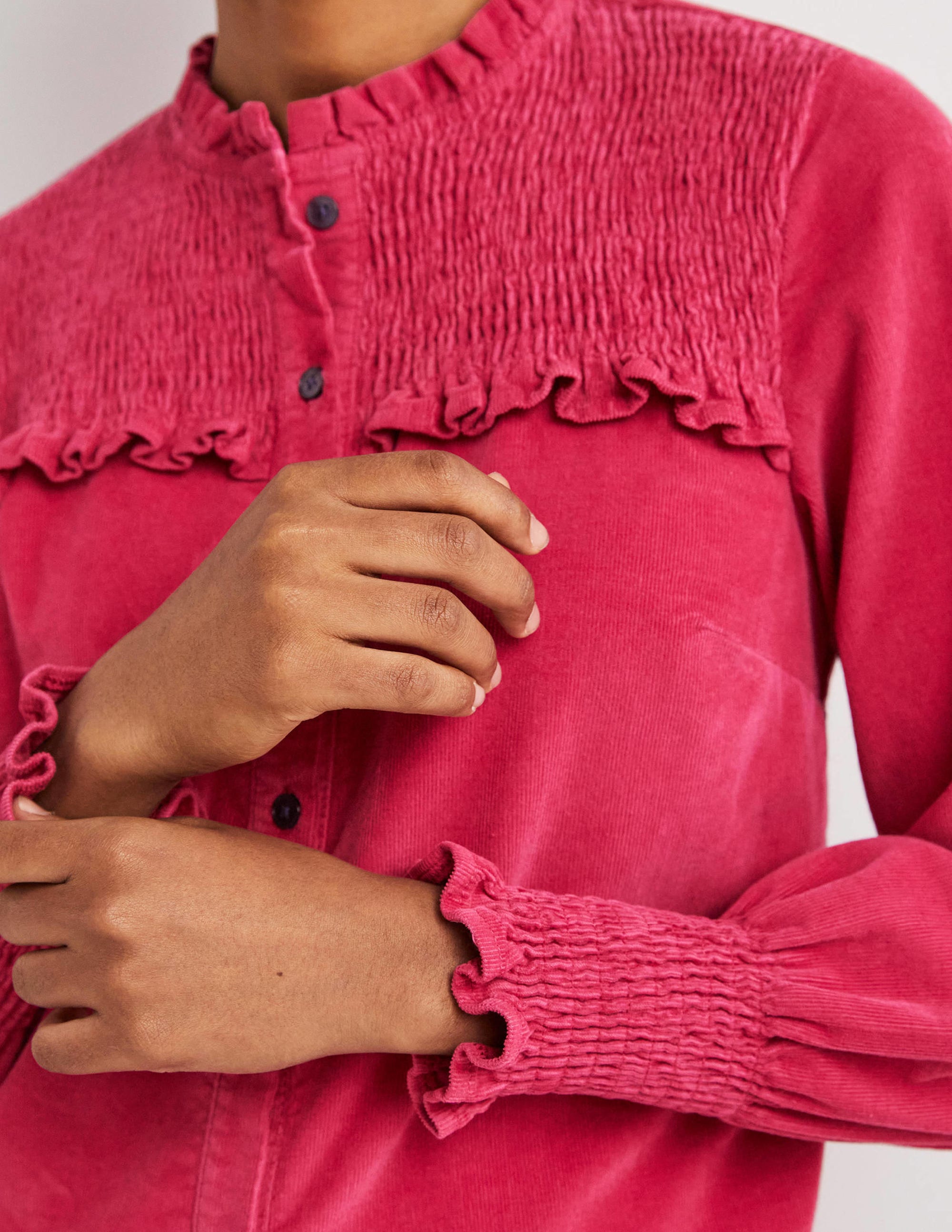 Smocked High Neck Shirt-Sweet Rose - Image 2