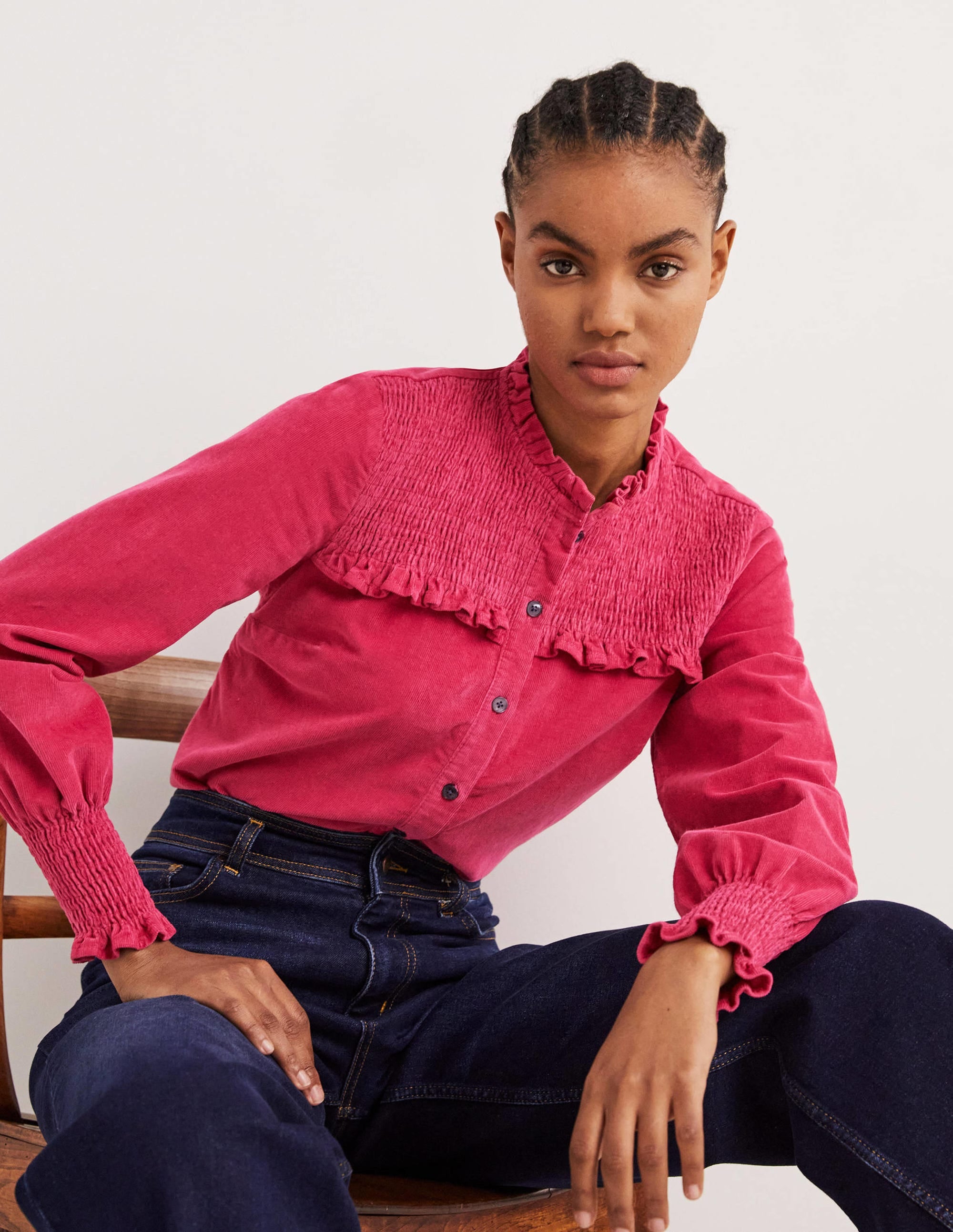 Smocked High Neck Shirt-Sweet Rose - Image 4