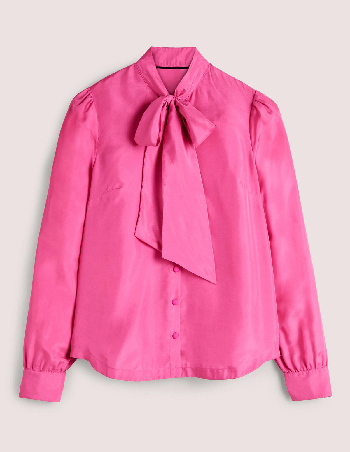Silk Tie Neck Blouse-Wild Watermelon Pink - Image 6