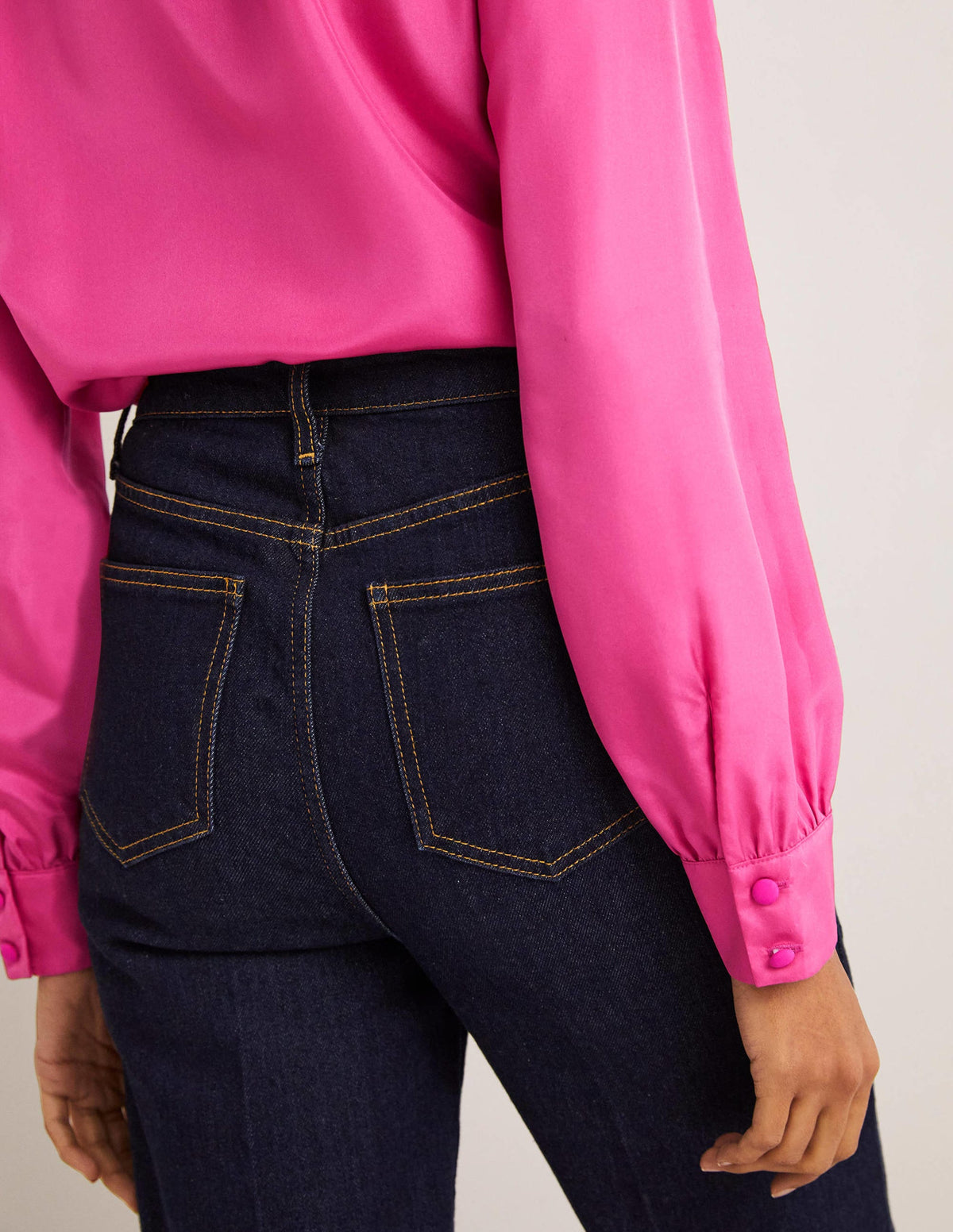 Silk Tie Neck Blouse-Wild Watermelon Pink - Image 4