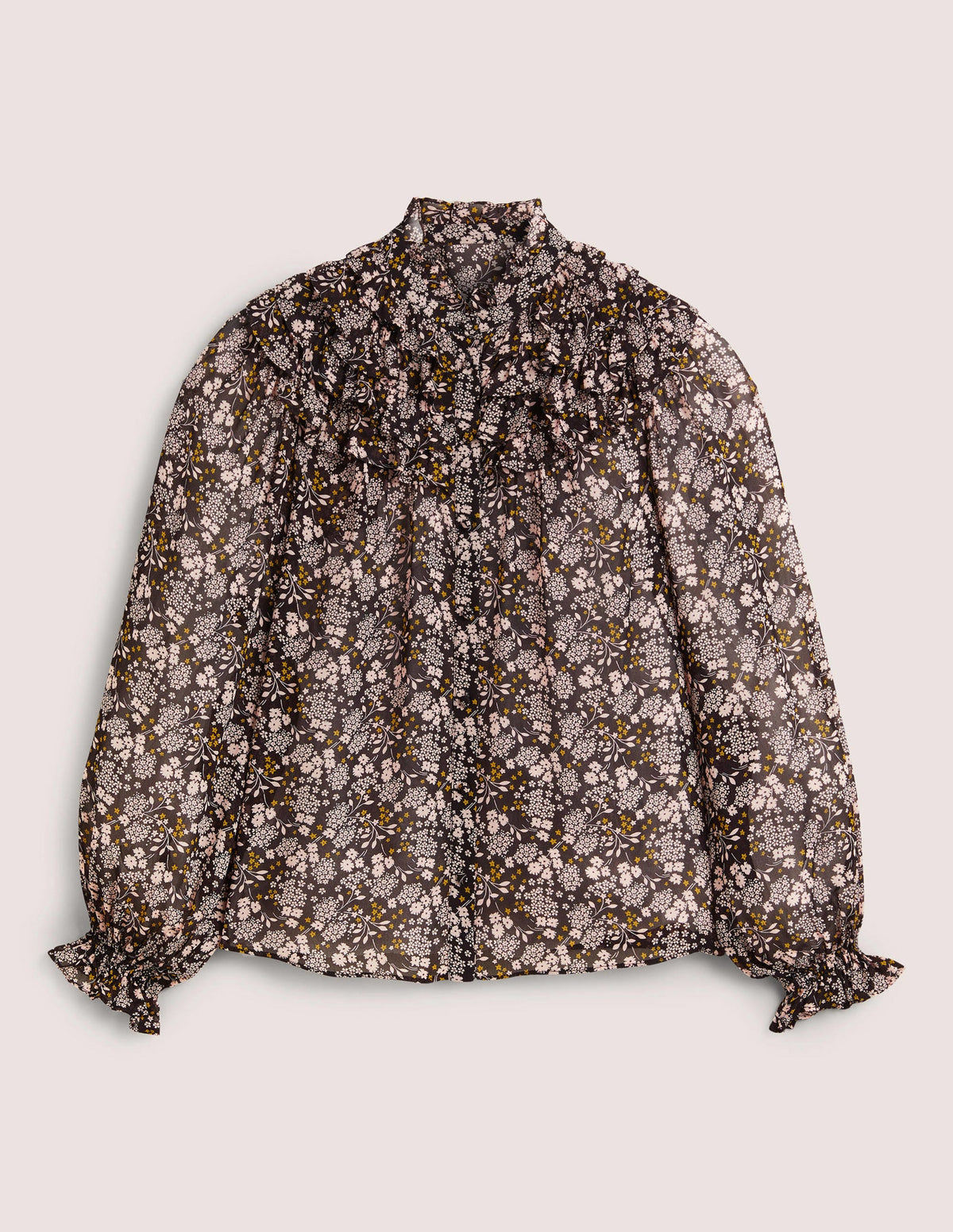 Ruffle Neck Shirt-Black, Prairie Garden-6
