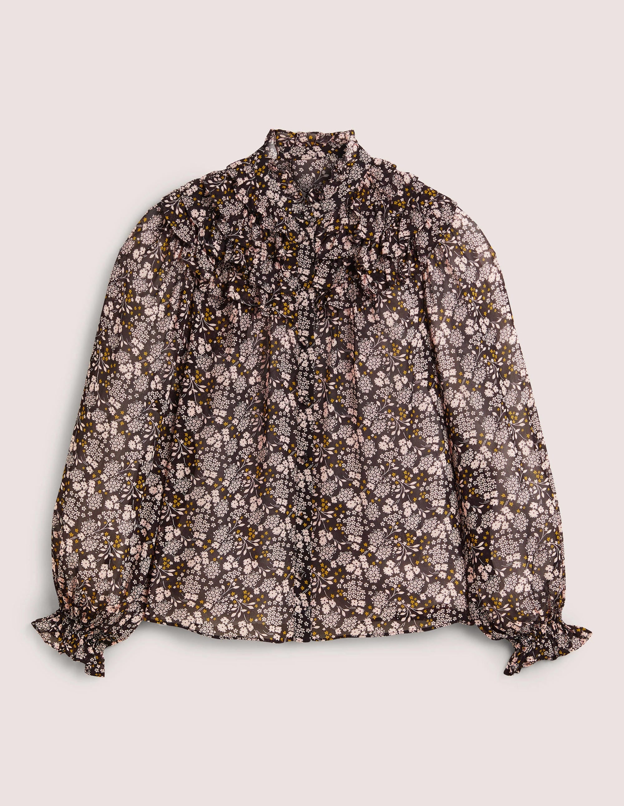 Ruffle Neck Shirt-Black, Prairie Garden - Image 6