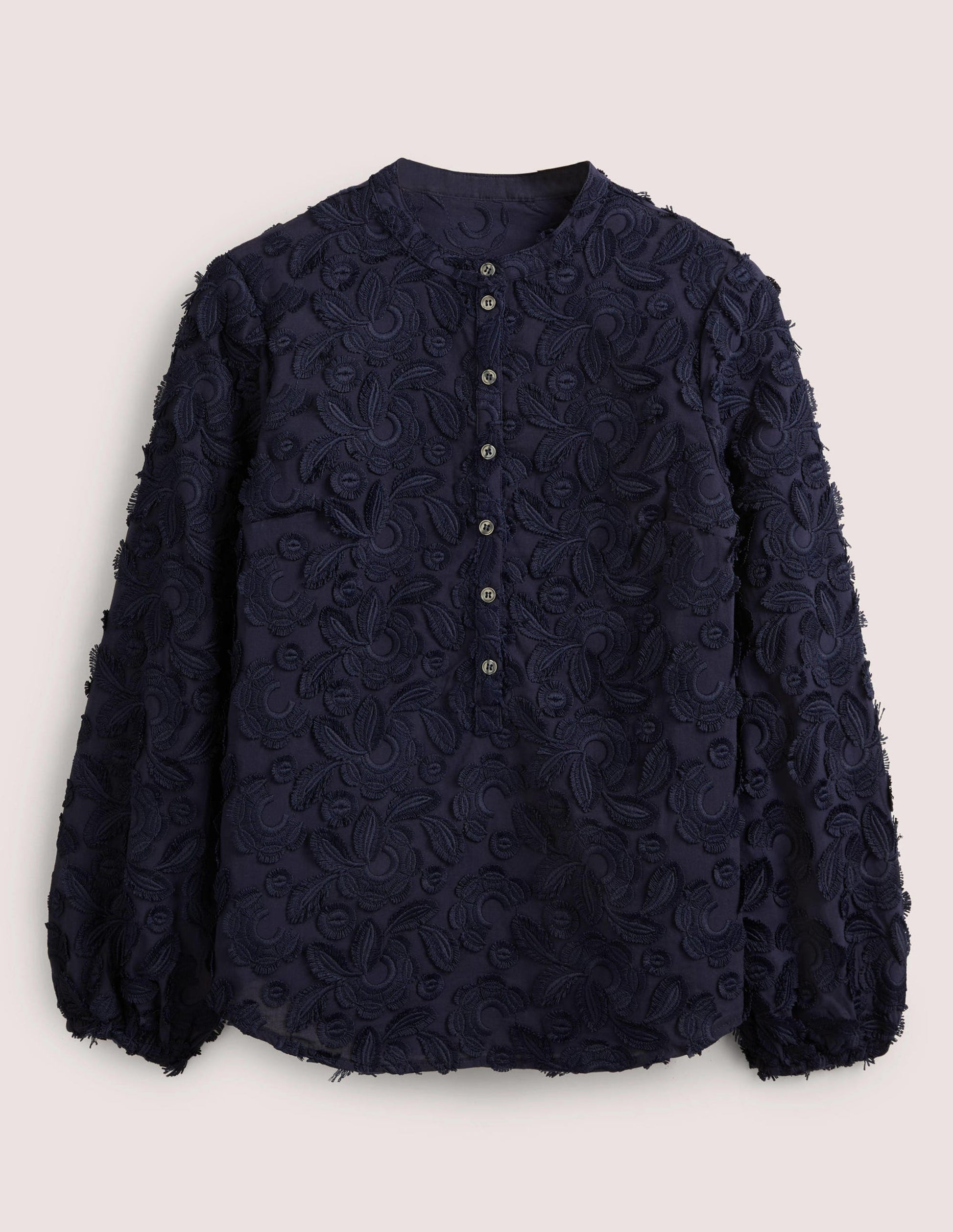 Textured Popover Blouse-Navy-5
