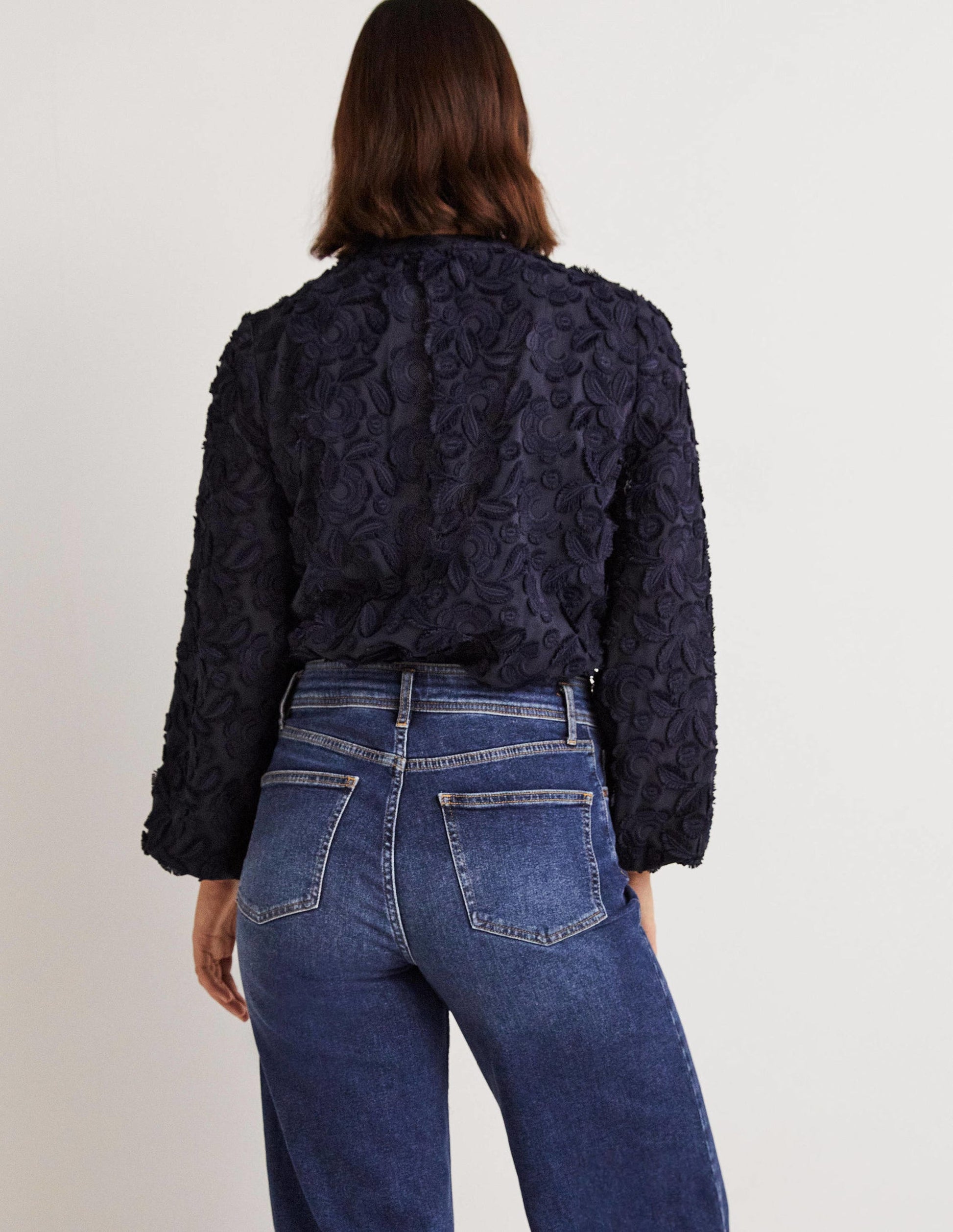 Textured Popover Blouse-Navy-3