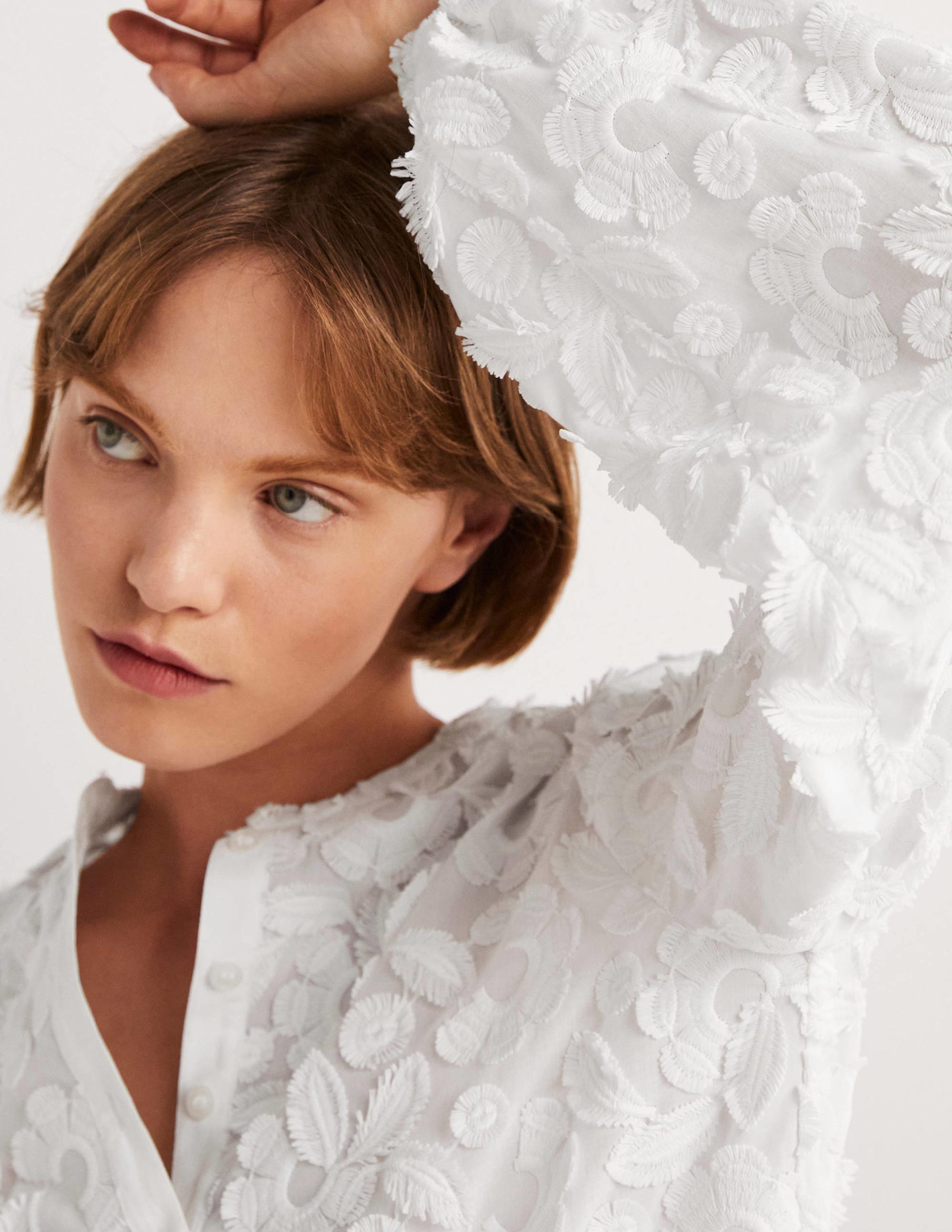 Textured Popover Blouse-White - Image 2