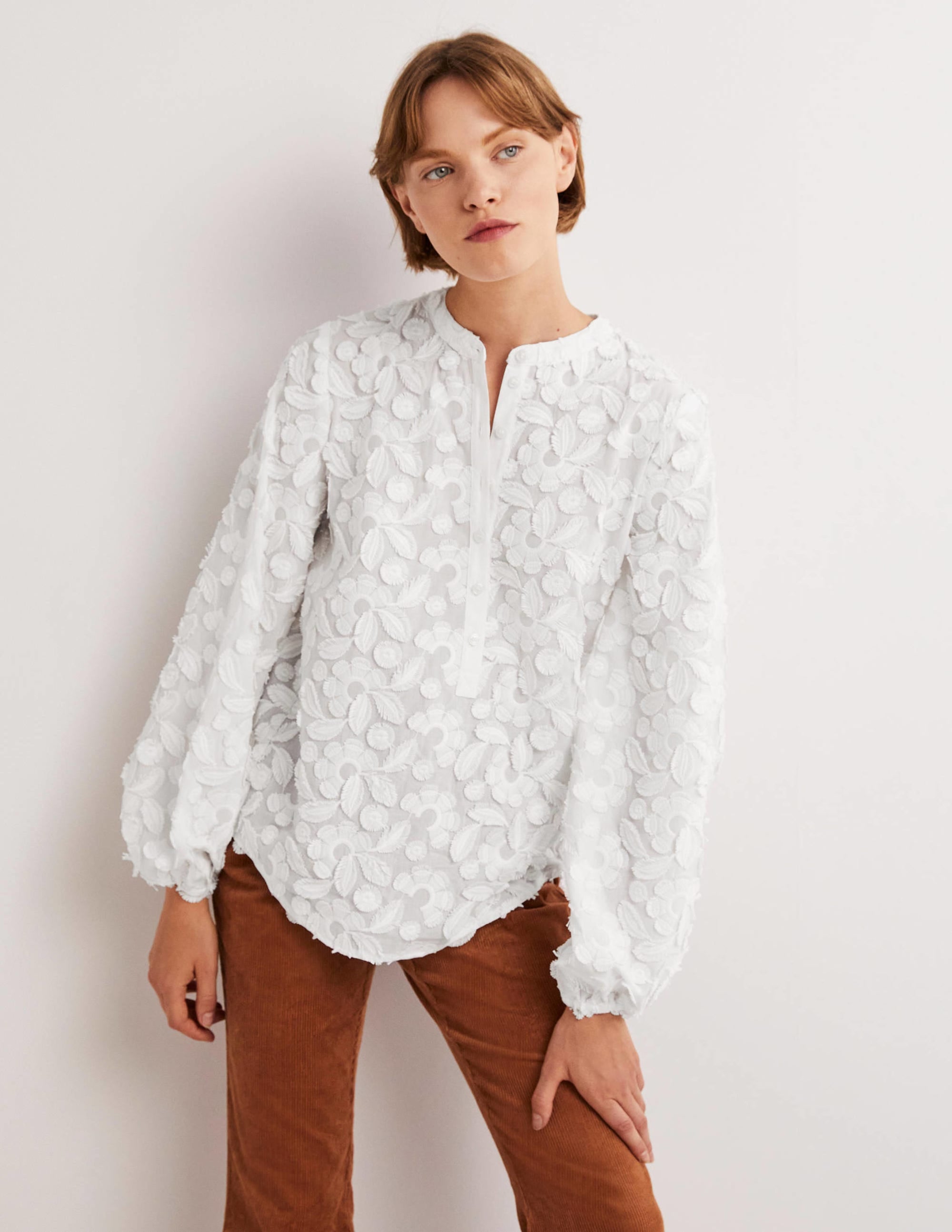 Textured Popover Blouse-White - Image 4