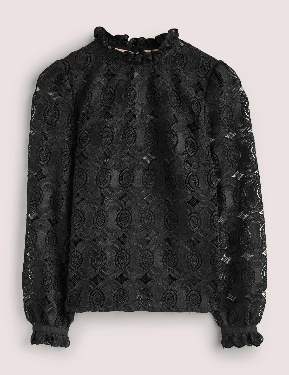 High Neck Lace Top-Black-5