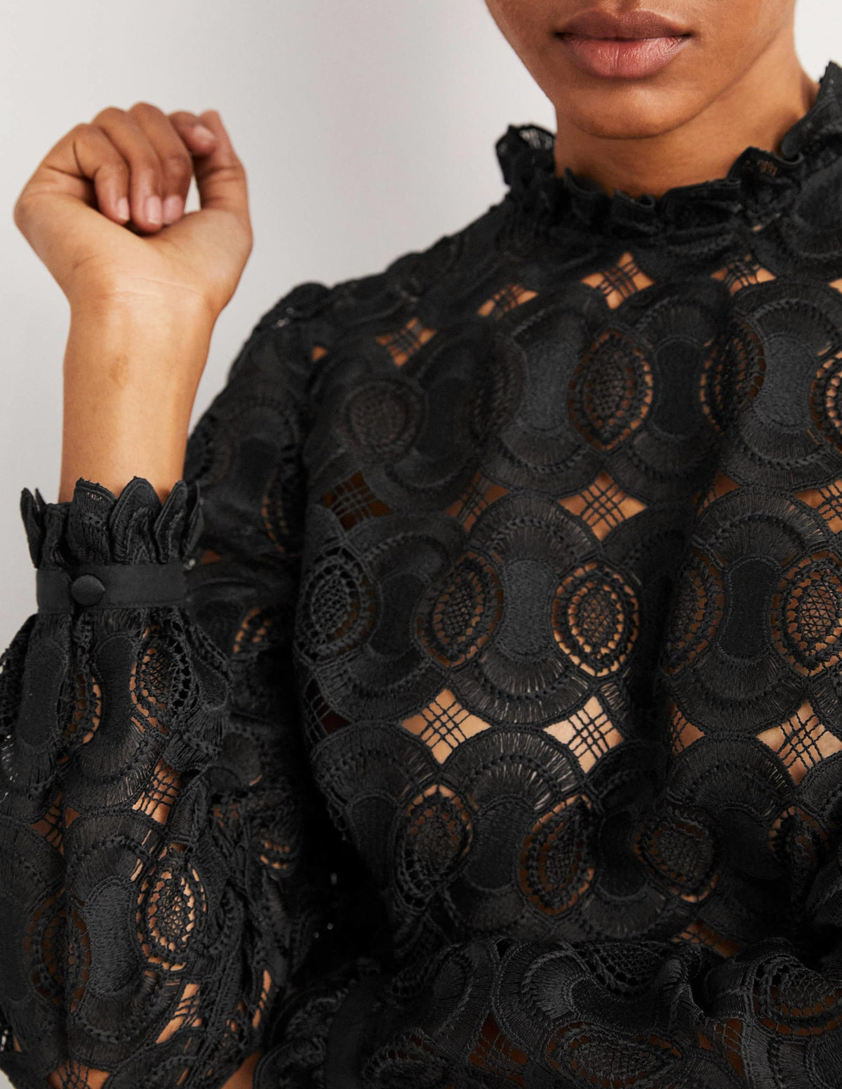 High Neck Lace Top-Black - Image 2
