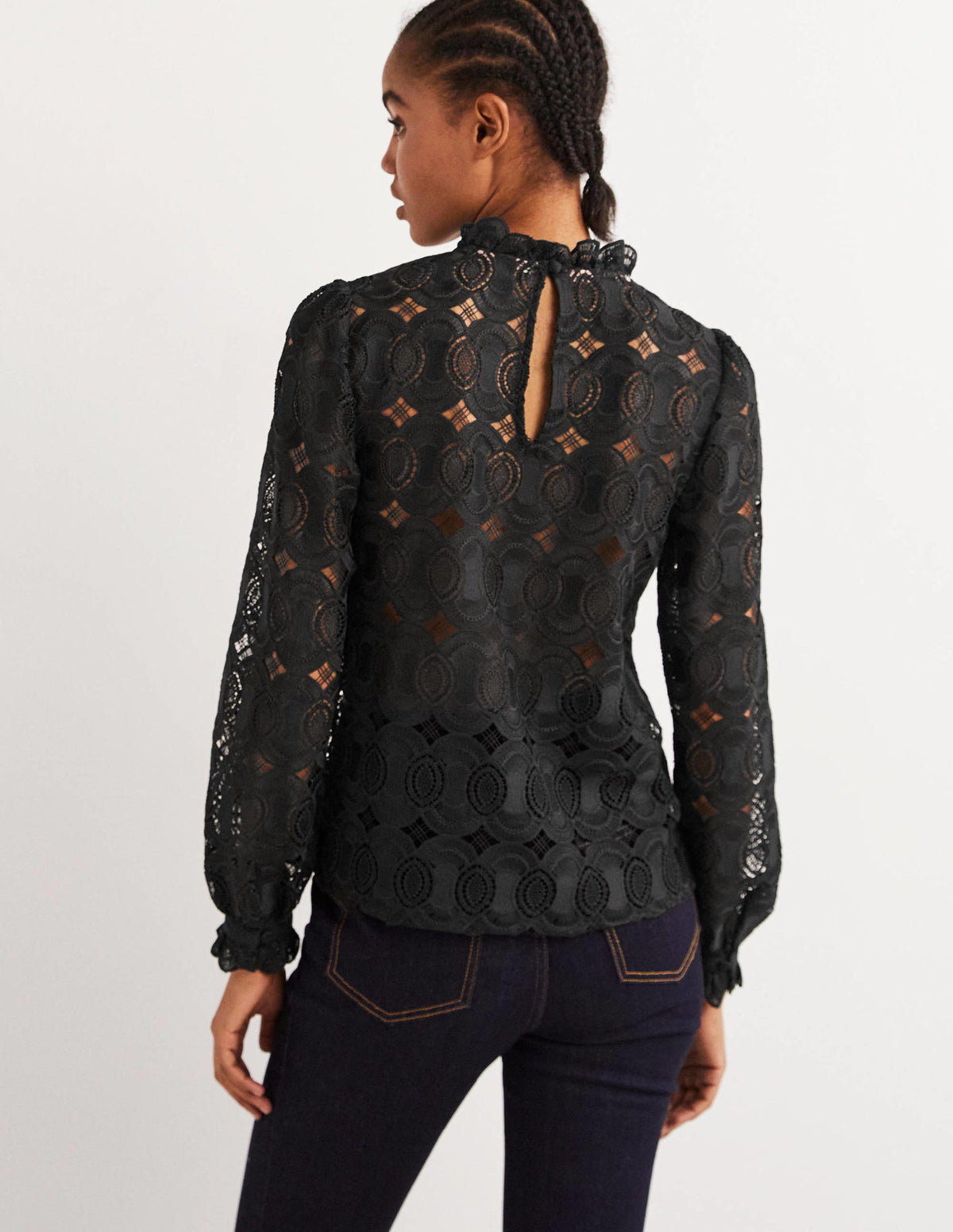 High Neck Lace Top-Black - Image 3