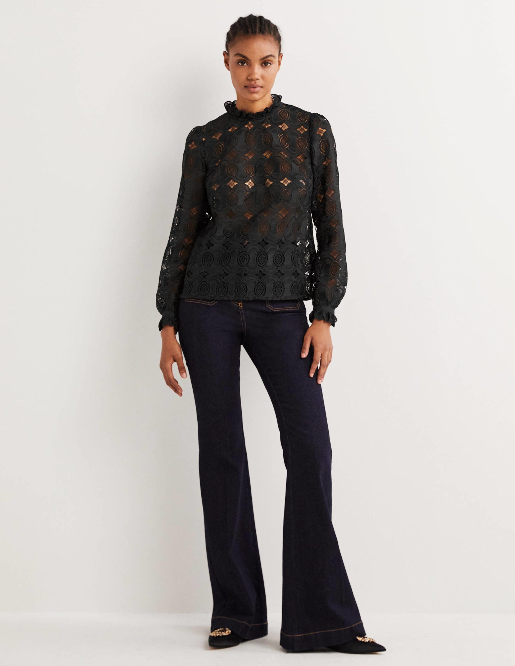 High Neck Lace Top-Black-4
