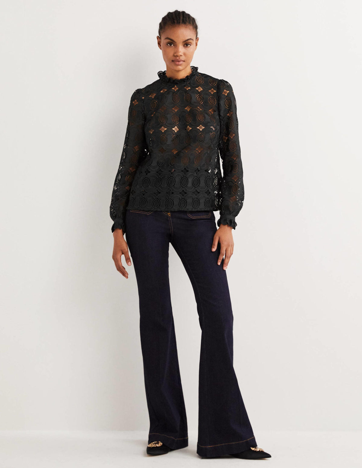 High Neck Lace Top-Black - Image 4