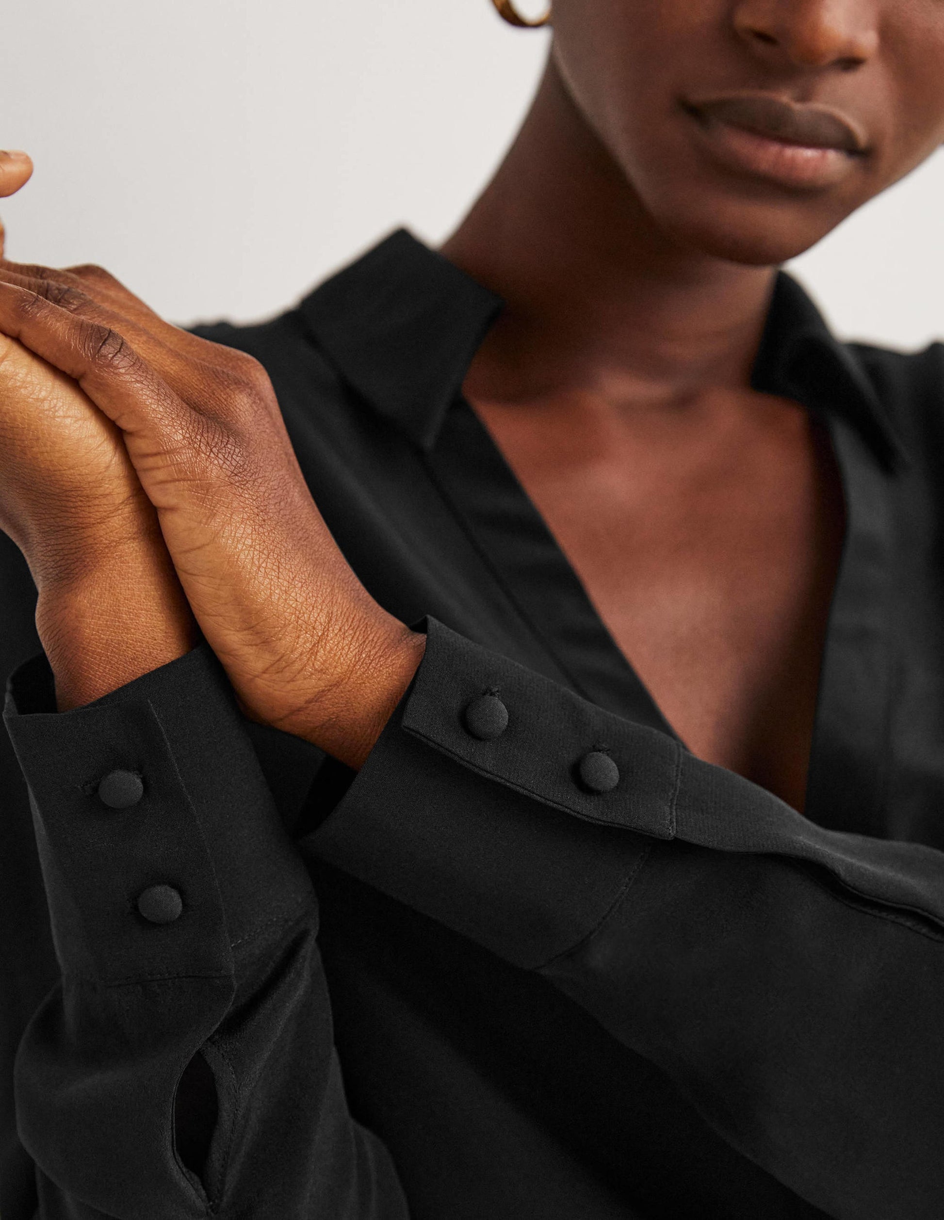 Collared Silk Top-Black-2