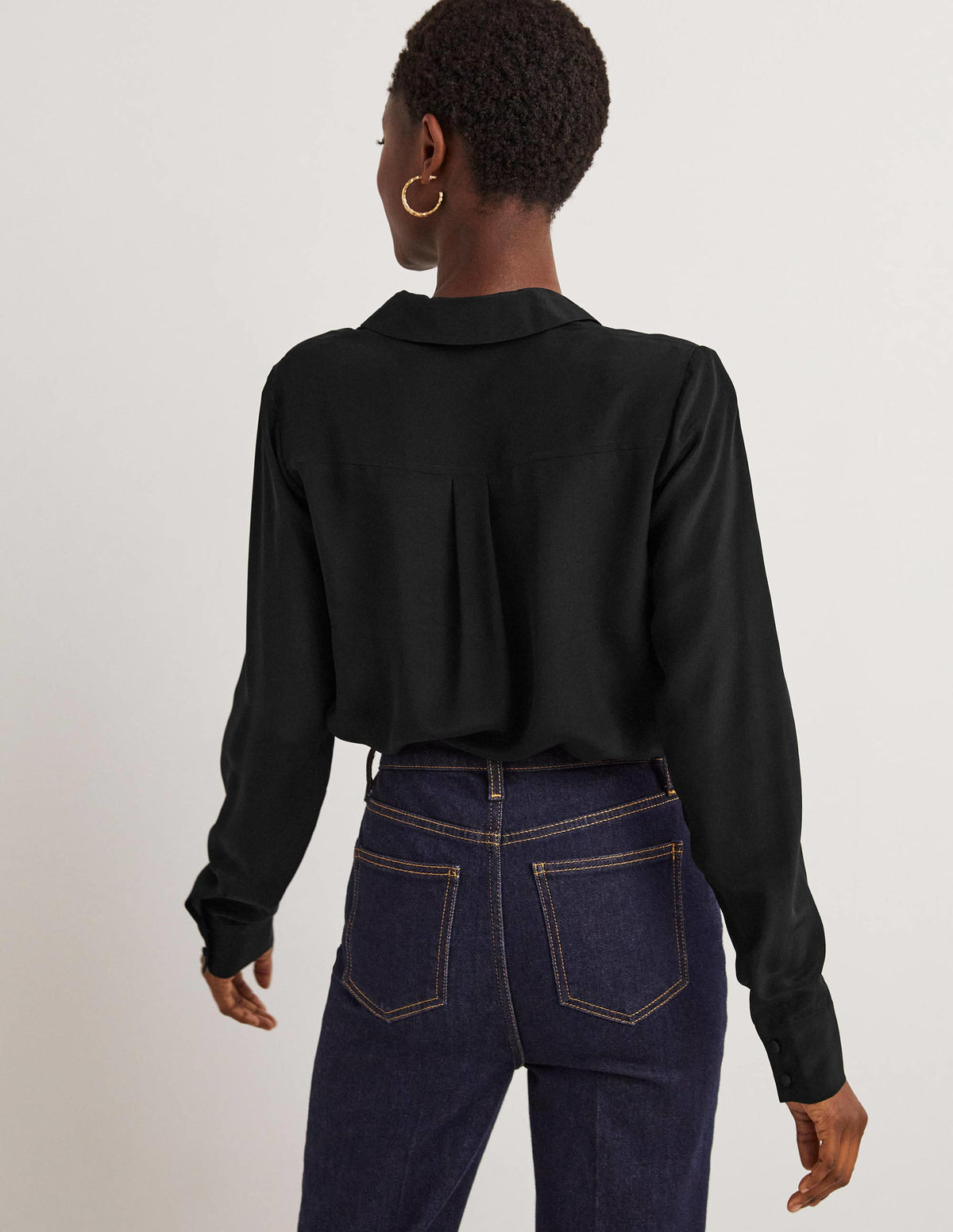 Collared Silk Top-Black - Image 3