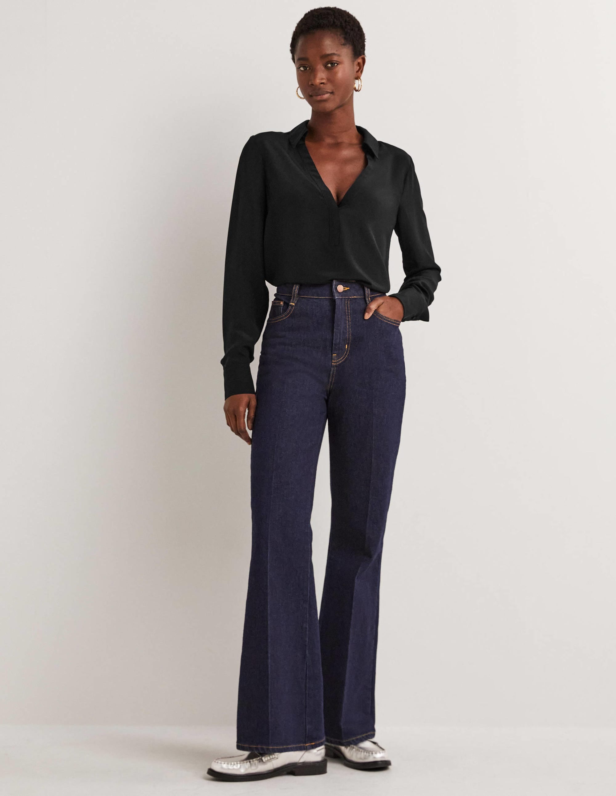 Collared Silk Top-Black - Image 4