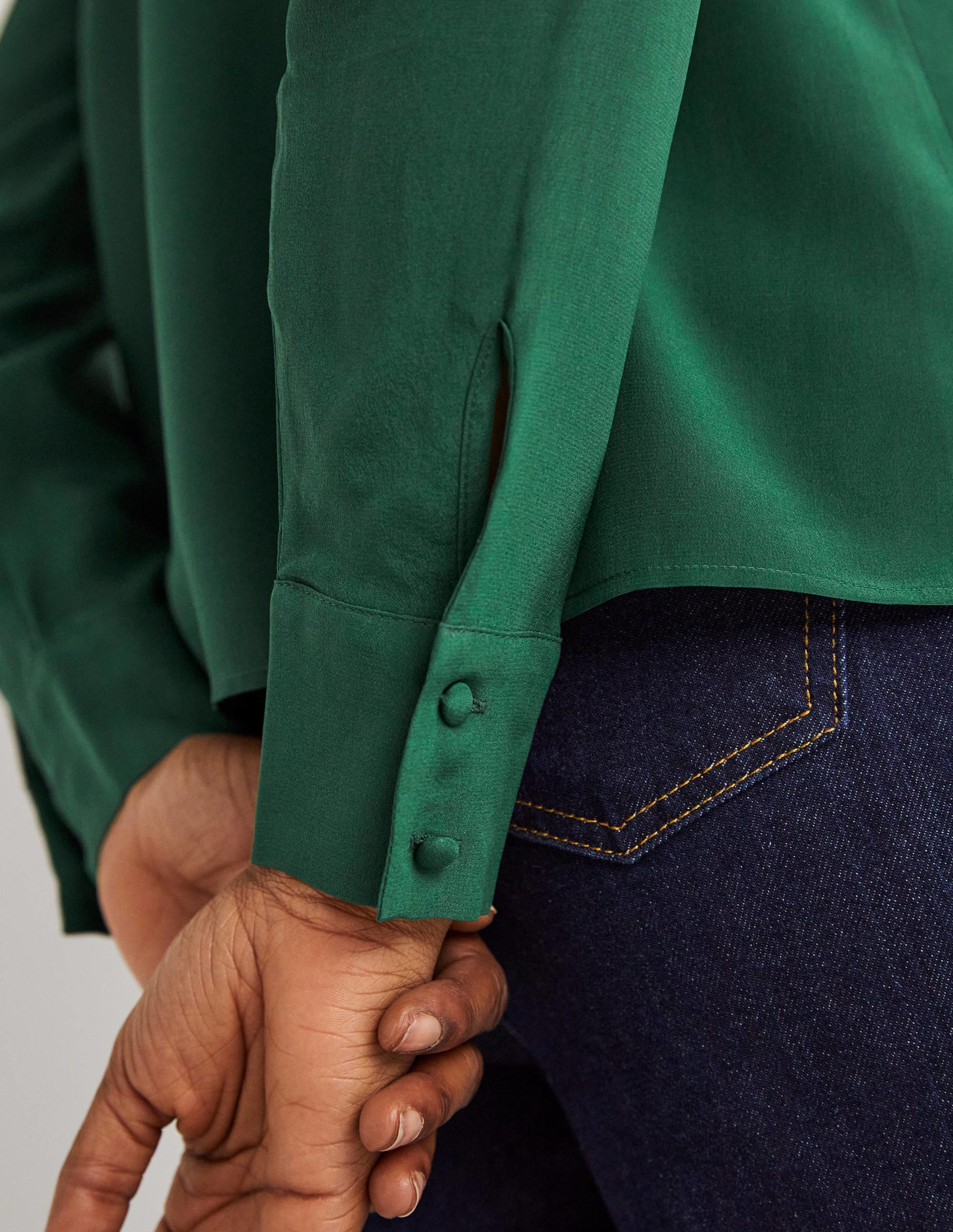 Collared Silk Top-Hunter Green - Image 2