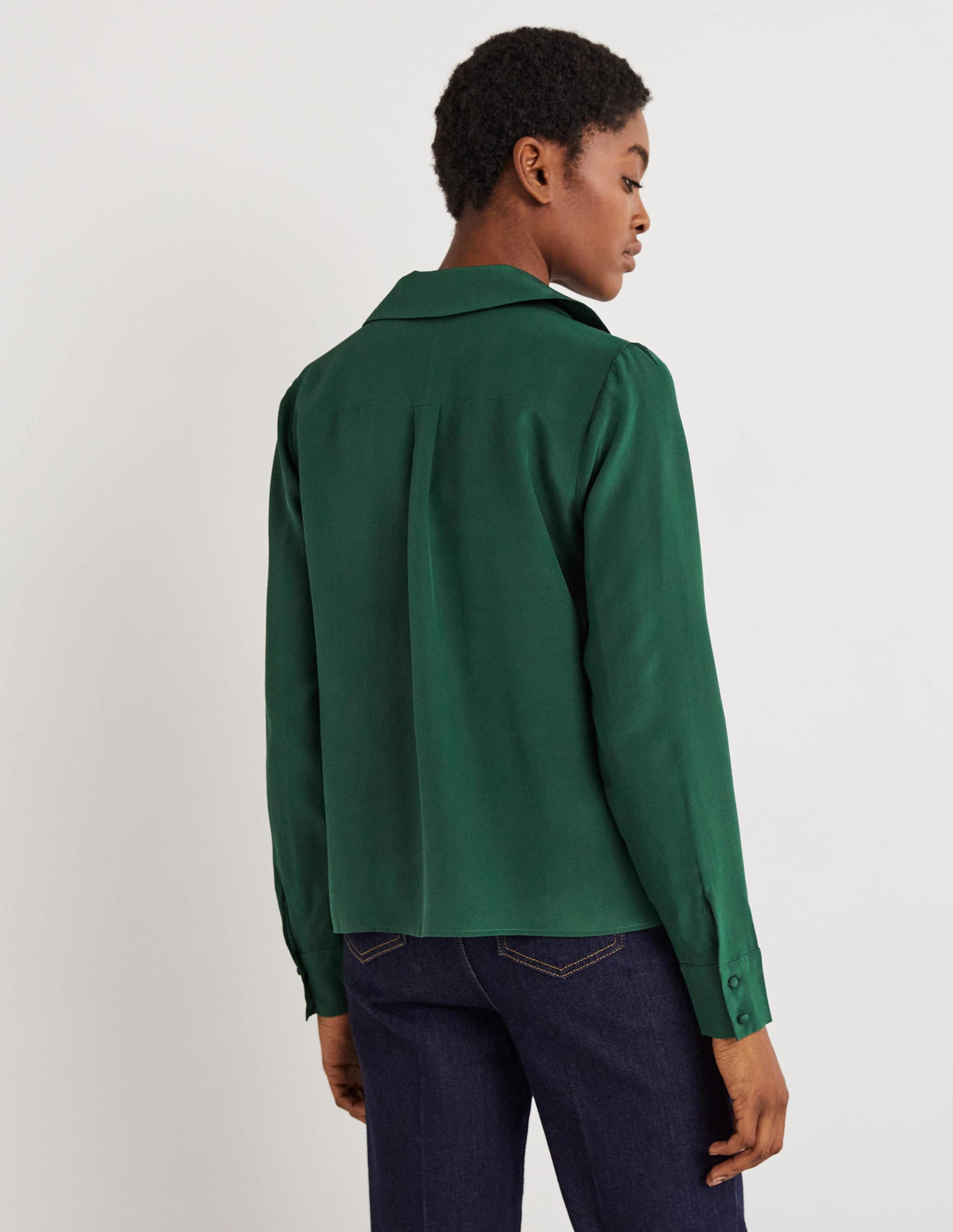 Collared Silk Top-Hunter Green-3
