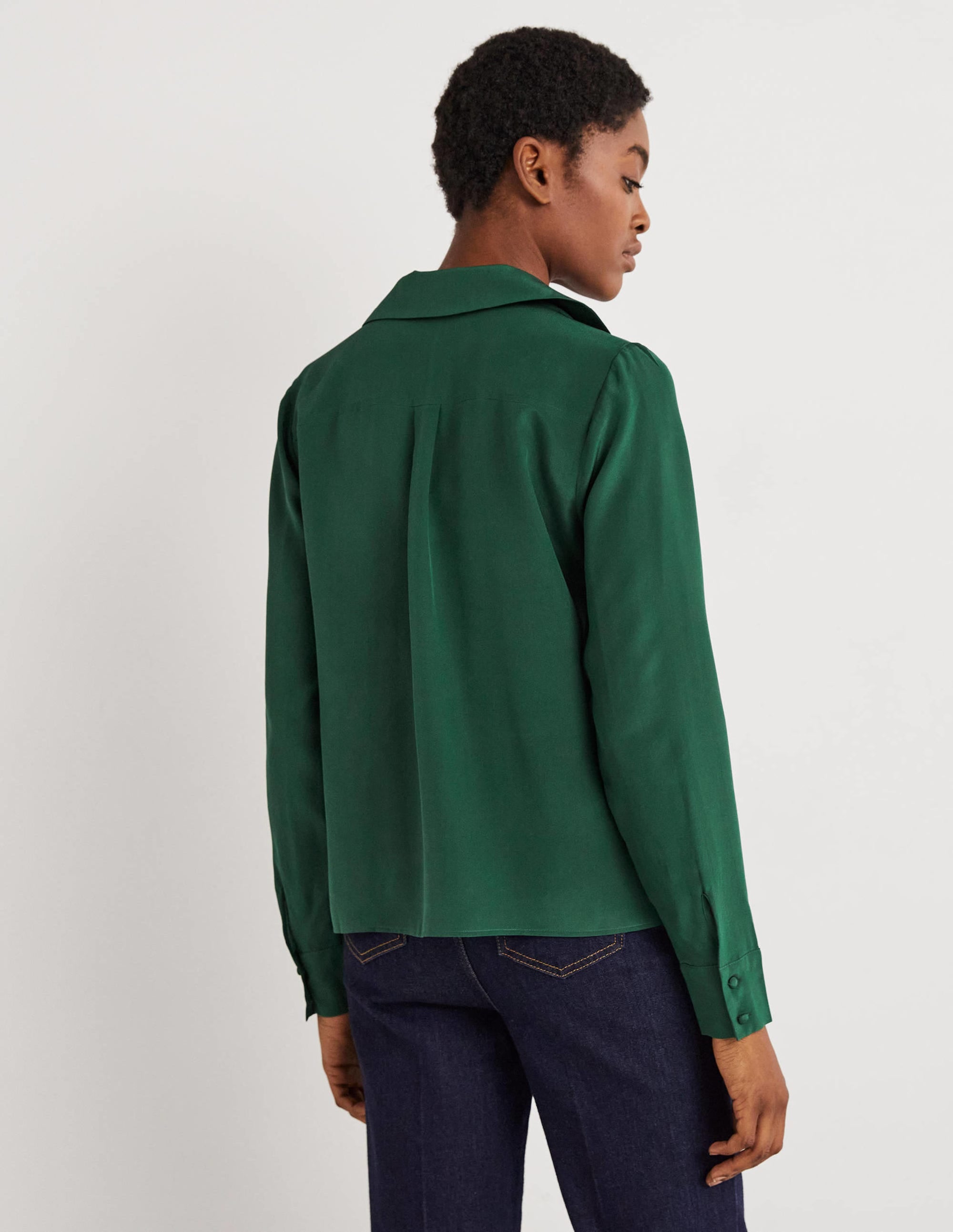 Collared Silk Top-Hunter Green - Image 3