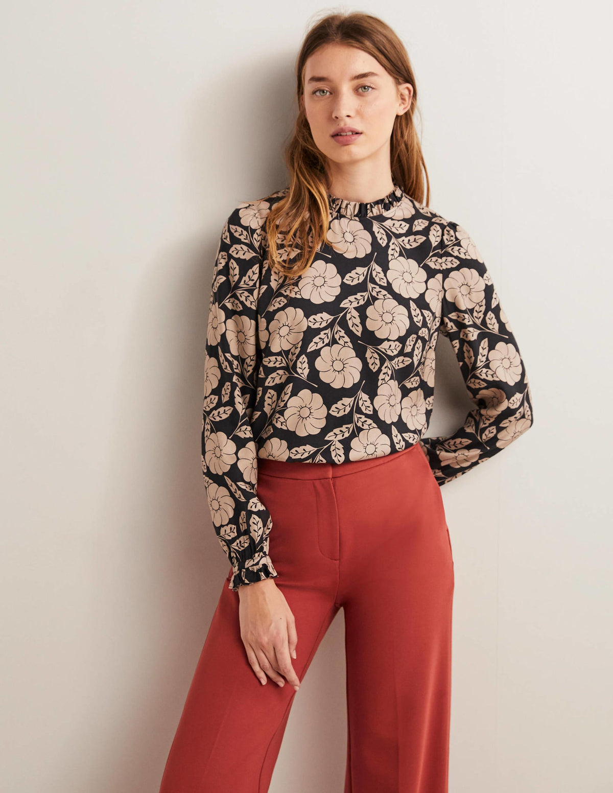 High Neck Ruffle Top-Black, Botannica-1
