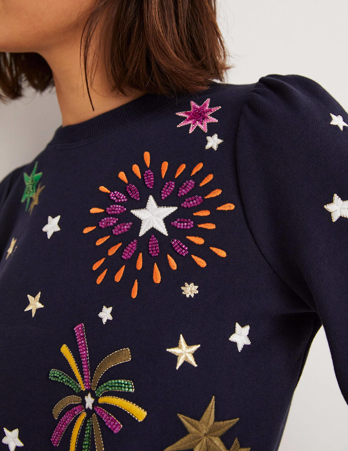 Blouson Sleeve Sweatshirt-Navy Fireworks-2