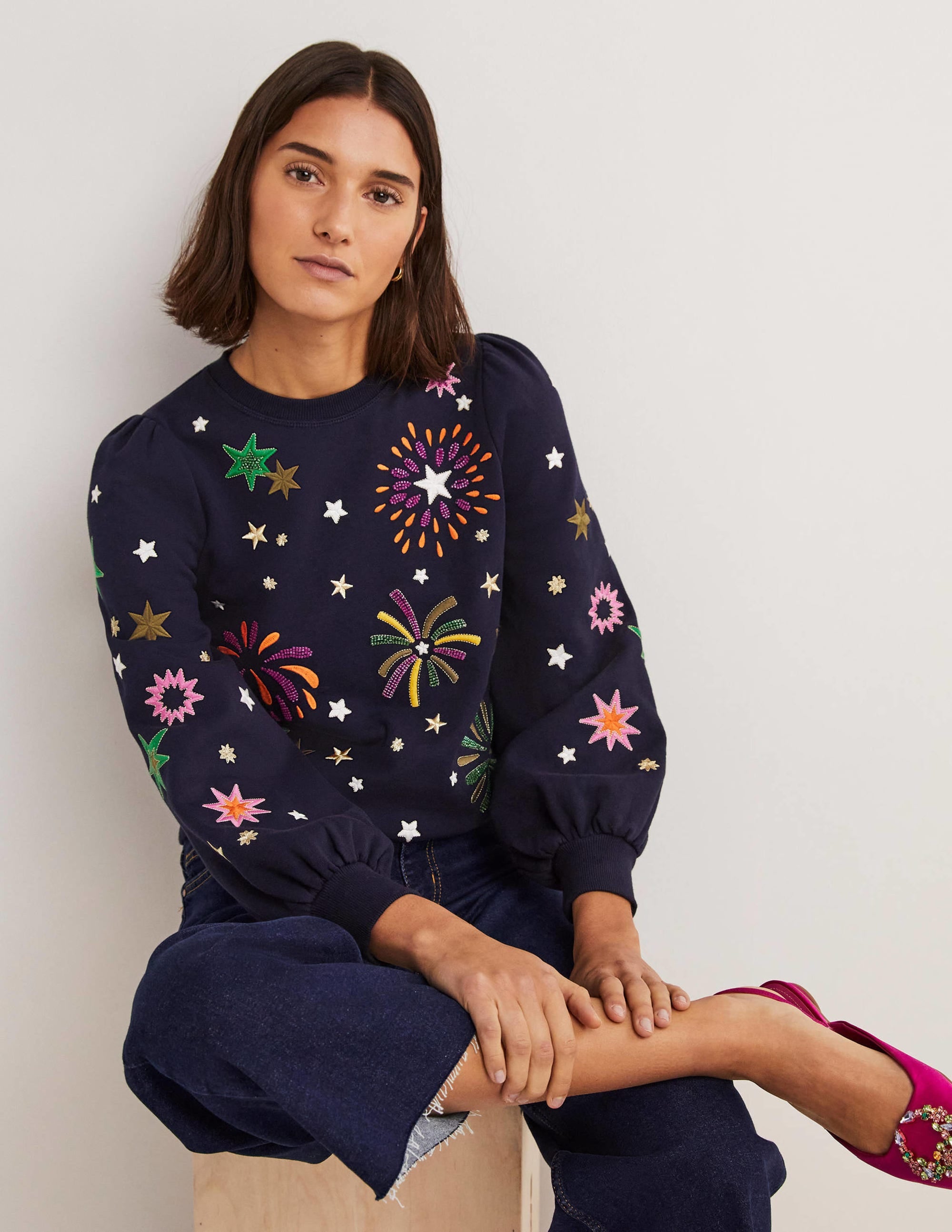 Blouson Sleeve Sweatshirt-Navy Fireworks - Image 4
