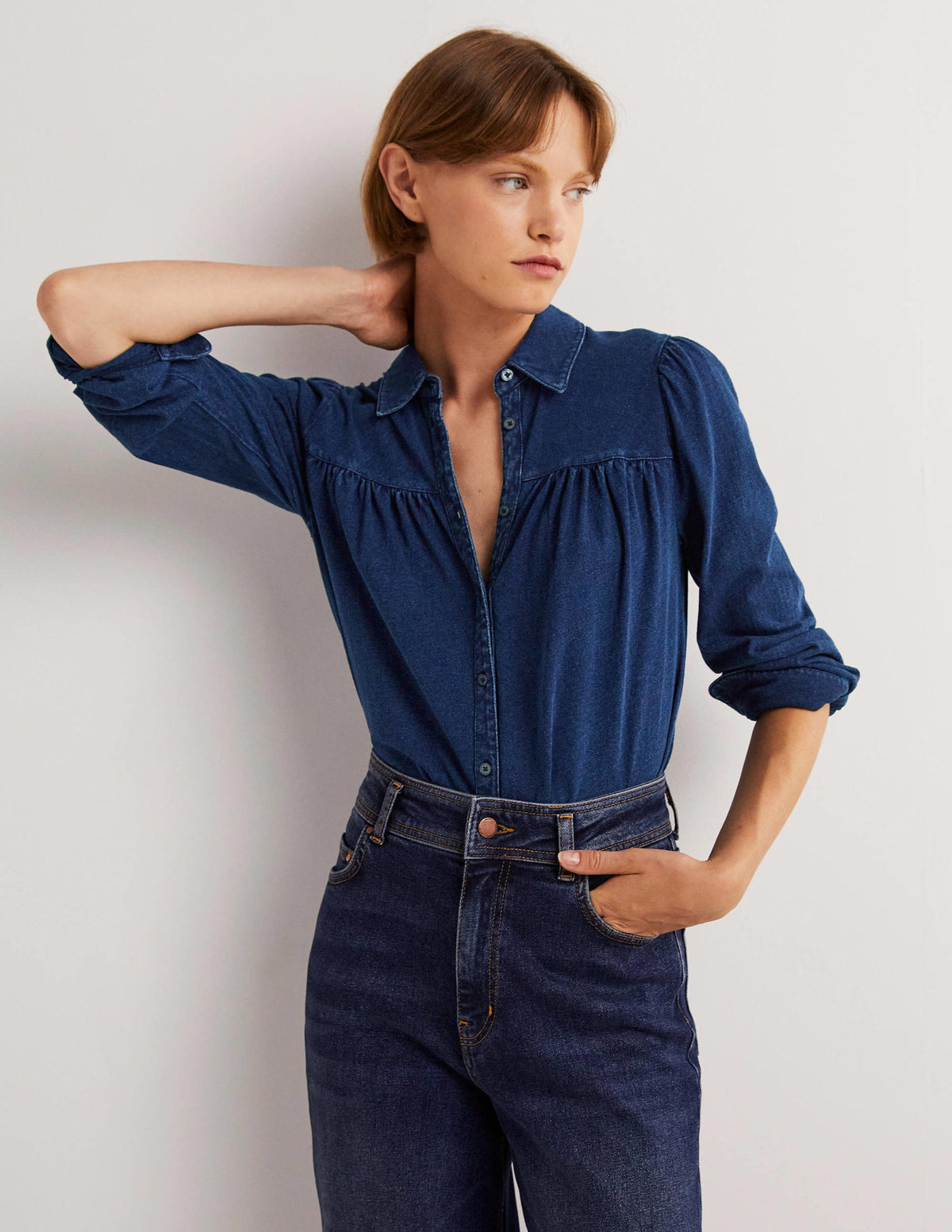 Gathered Detail Shirt-Indigo - Image 1