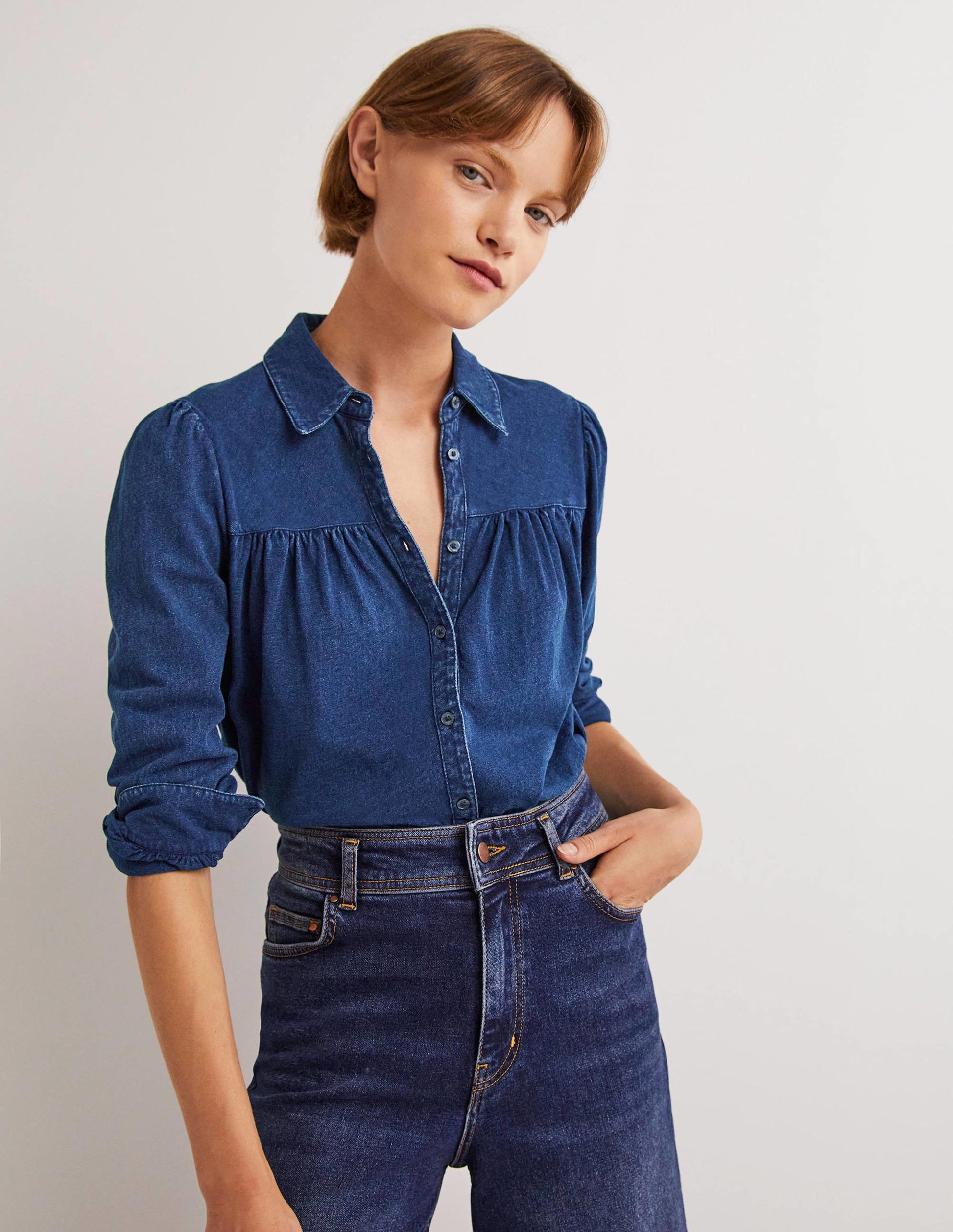 Gathered Detail Shirt-Indigo-4