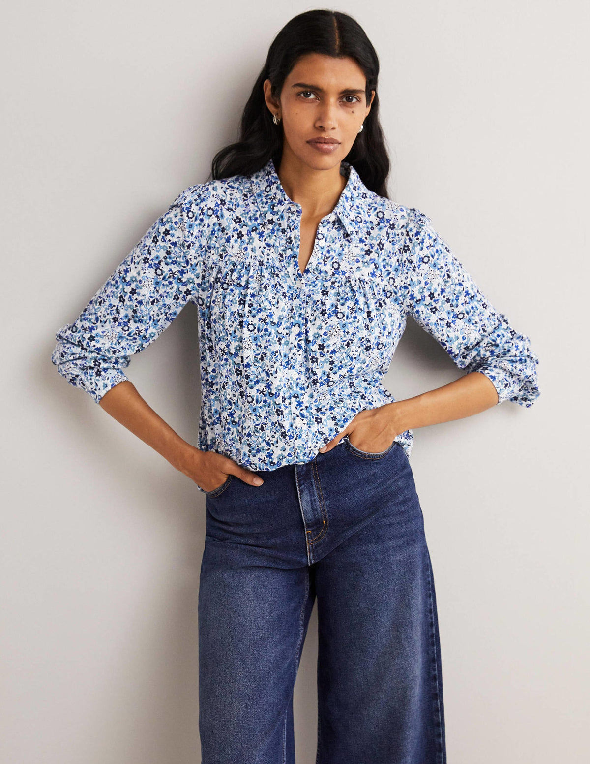 Gathered Detail Shirt-Dusty Blue, Floret Meadow - Image 1
